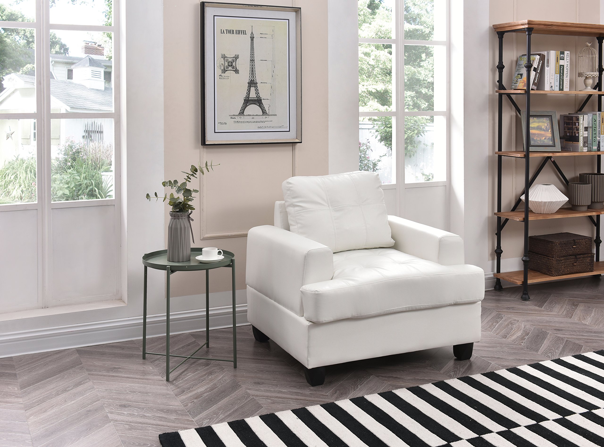 Premium White PU Upholstered Armchair - Modern Accent Chair for Living Room, Bedroom & Office - Comfortable Lounge Chair with Sturdy Metal Legs - Glory Furniture Collection