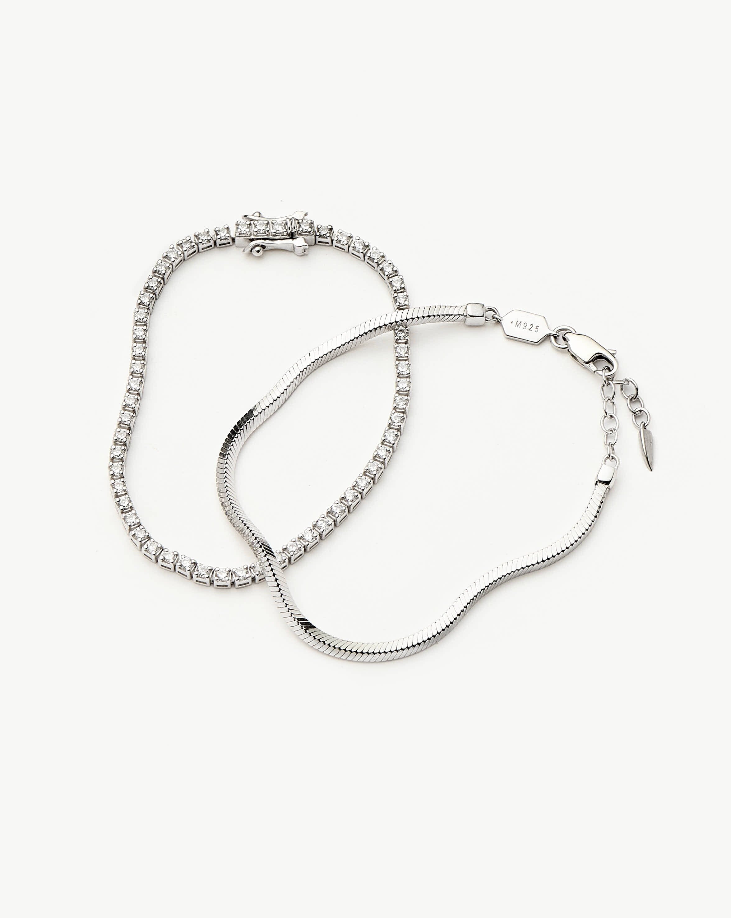 Classic Sterling Silver Tennis Bracelet & Snake Chain Bracelet Set for Women - Elegant Jewelry Gift for Anniversary, Birthday & Special Occasions