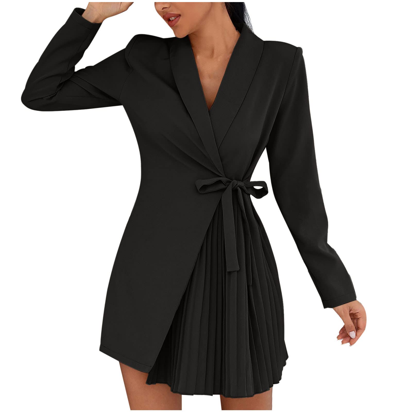Women's Sexy V-Neck Long Sleeve Double Breasted Bodycon Midi Blazer Dress for Business & Professional Wear | Office Attire, Cocktail Party, Date Night Outfit