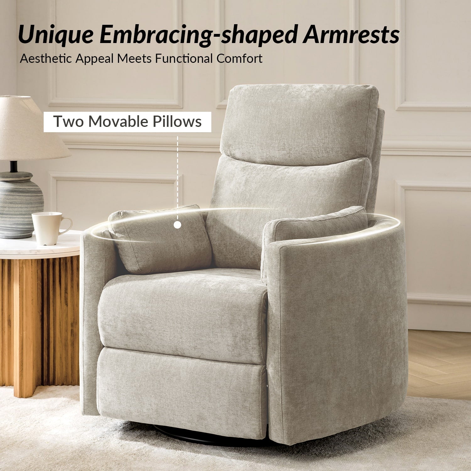 Monica Swivel Rocker Power Recliner Chair with Adjustable Headrest & Lumbar Support - Optional Removable Pillows - Perfect for Living Room, Home Theater & Relaxation