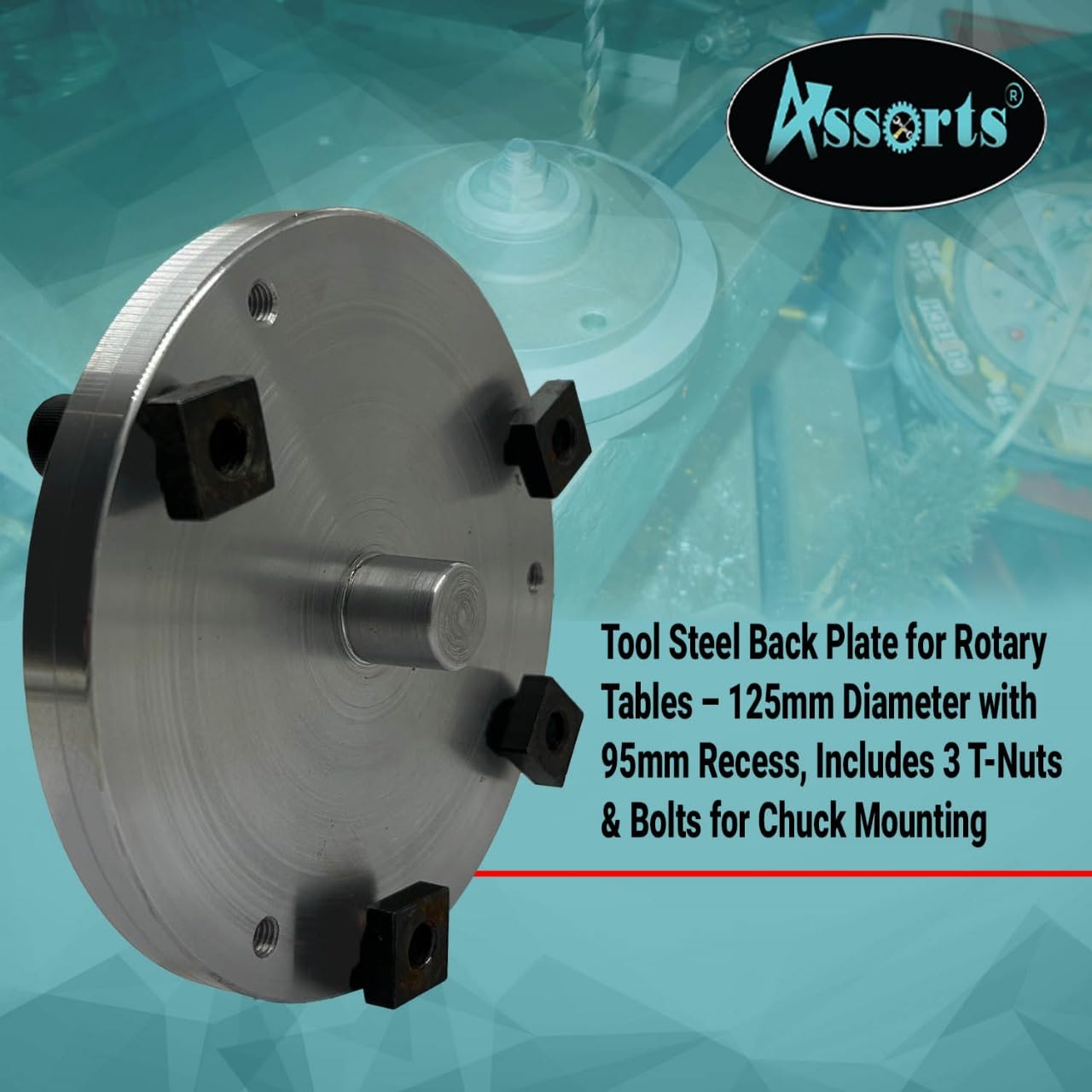 High-Quality Tool Steel Back Plate for Rotary Tables - 125mm Diameter with 95mm Recess - Includes 3 T-Nuts & Bolts - Perfect for Mounting Chucks in Precision Engineering & Machining Applications