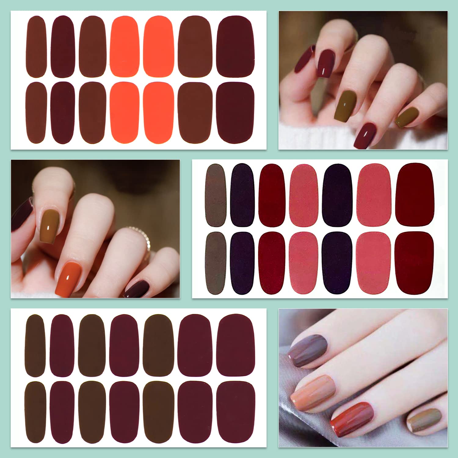 WOKOTO 20 Sheets 280 Pieces Gel Nail Strips - Mix Color Red Nail Polish Stickers, DIY Full Nail Wraps for Women & Girls, Easy Stick-On Nail Art Decals | Perfect for Parties, Weddings, Holidays & Daily Nail Care