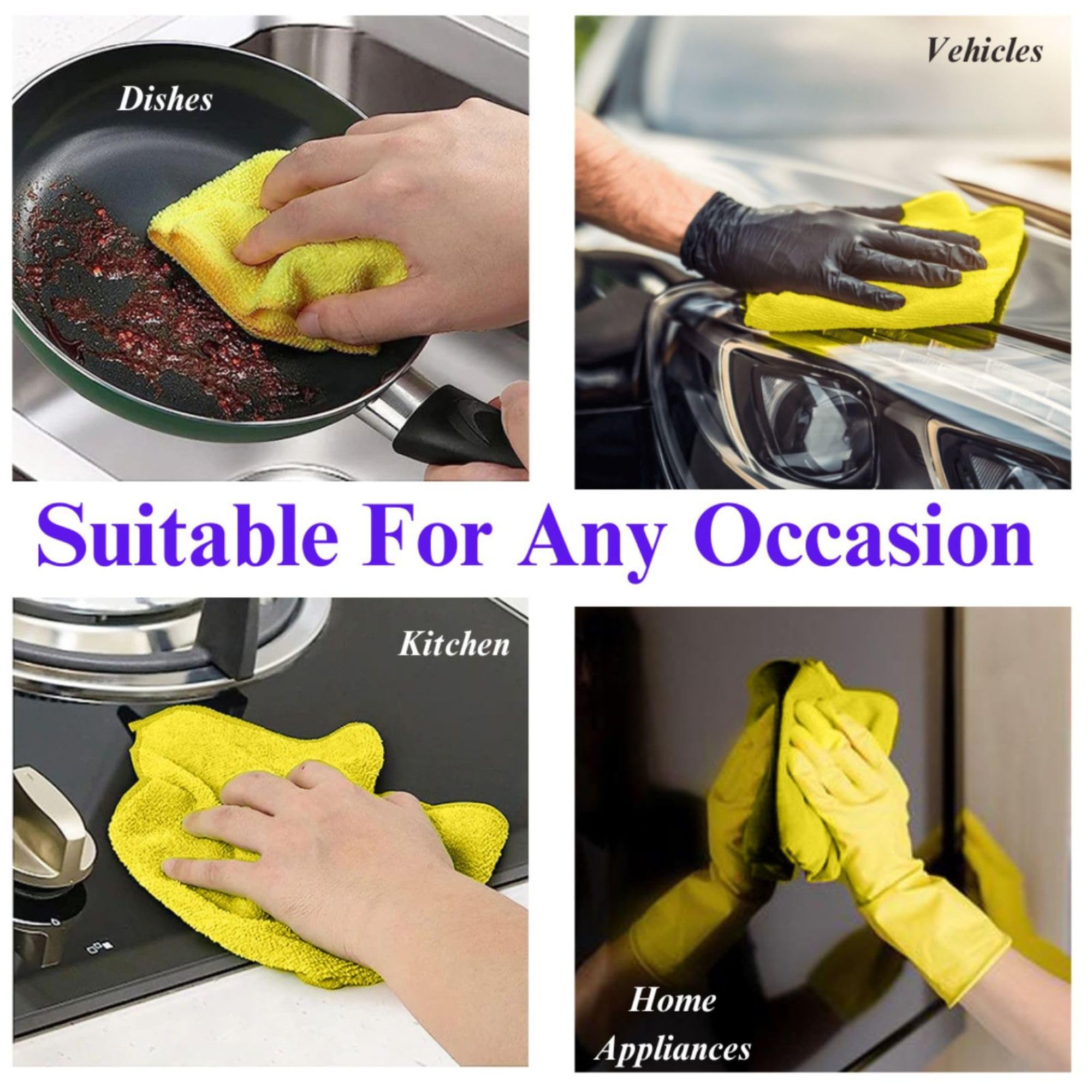 Premium Microfiber Cleaning Cloths - 24 Pack Yellow (300gsm) - Super Absorbent Kitchen Towels, Household Cleaning & Car Detailing - Streak-Free for Glass, Dishes & Electronics