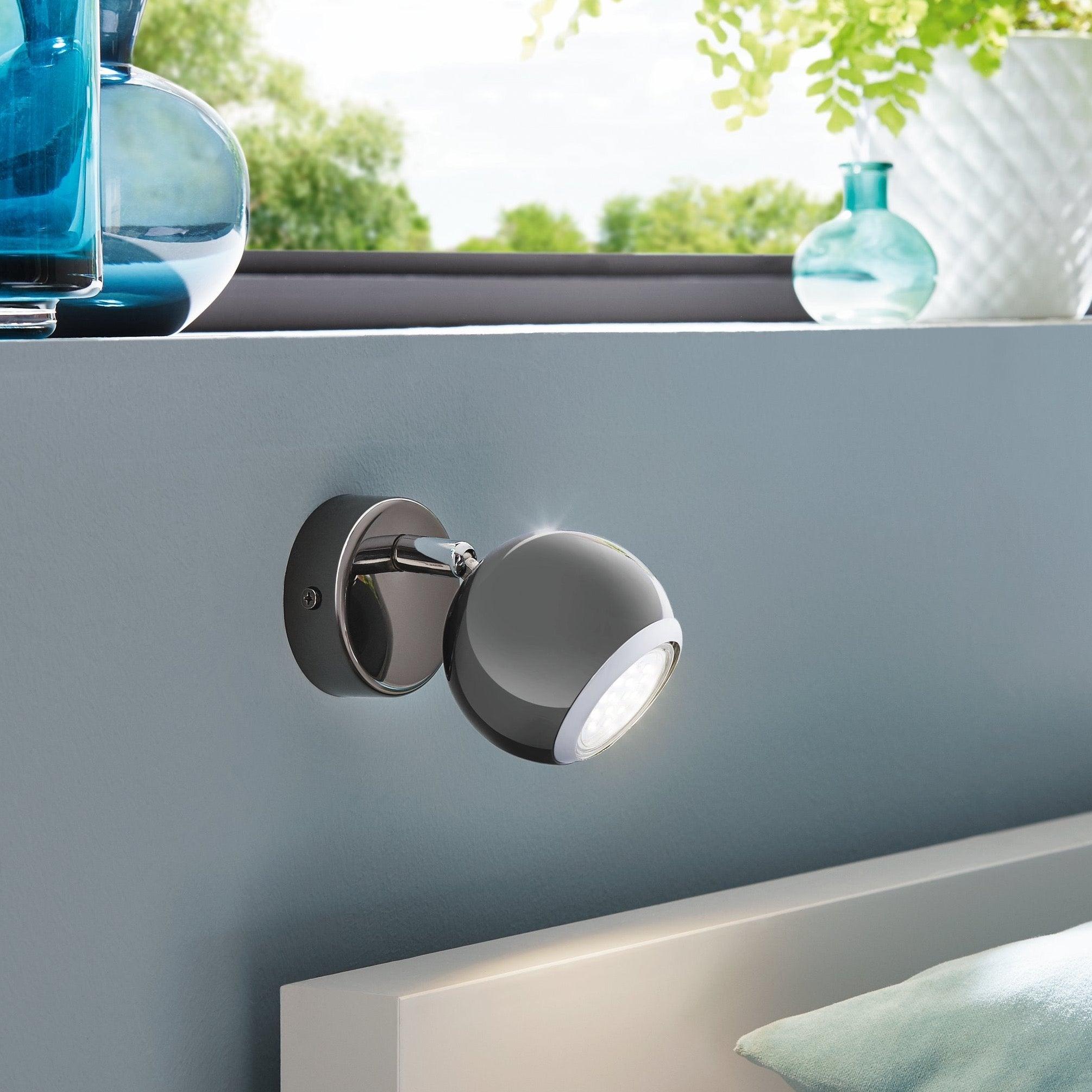 Eglo Bimeda Modern Wall Spotlight - Black Nickel & Chrome Finish for Indoor/Outdoor Lighting | Perfect for Hallway, Garden, and Patio Decor