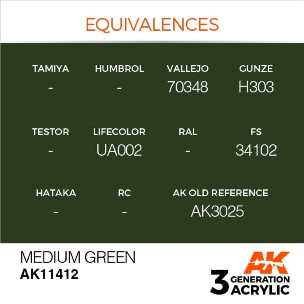 AK Interactive AK11412 Medium Green Acrylic Paint - 17ml Bottle for Model Kits & Miniatures | 3rd Generation Formula | Perfect for Military Models, Dioramas & Wargaming Scenes