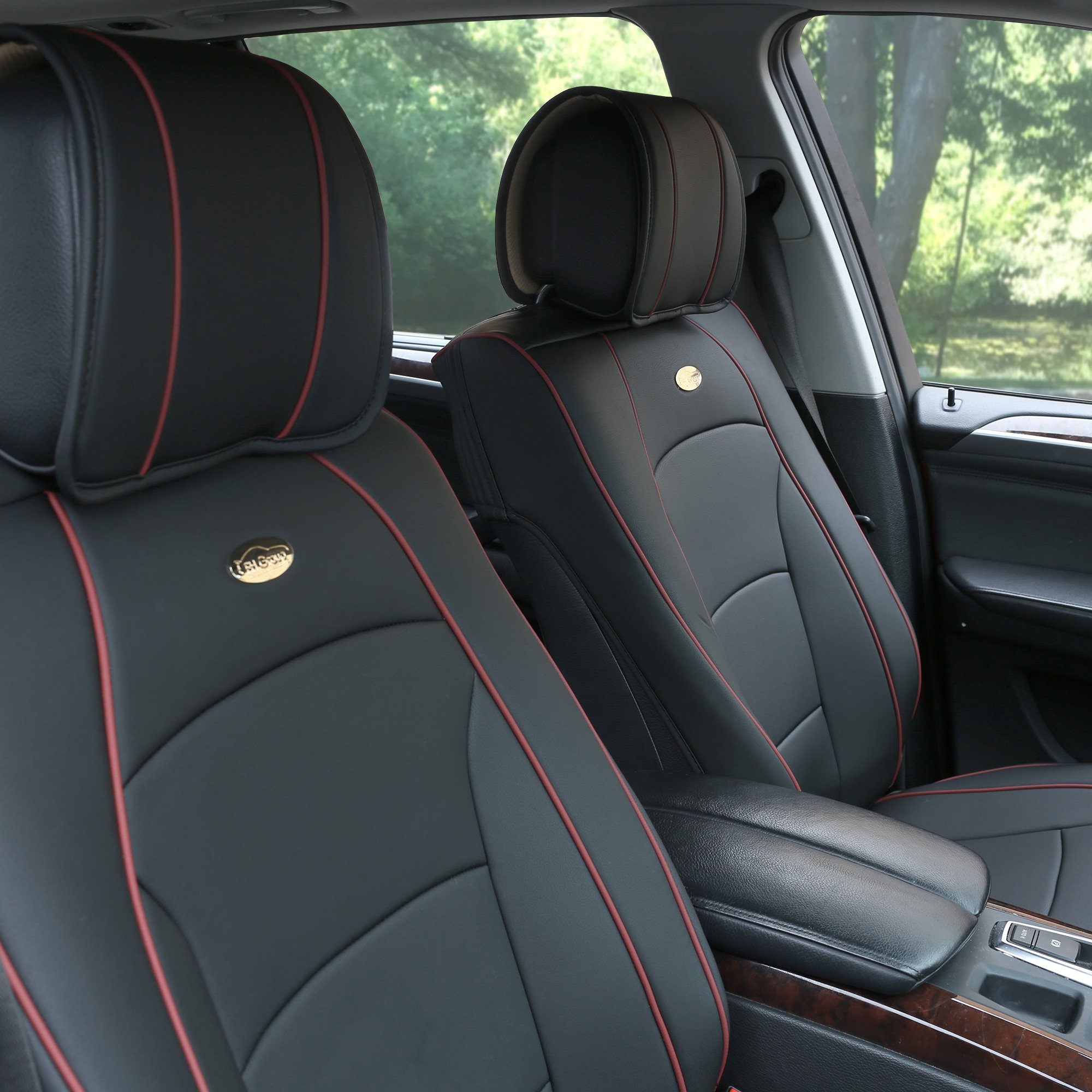 TLH Ultra Comfort Leatherette Seat Cushions - Front Only (Black/Red) | Universal Fit Waterproof Car Seat Protectors for Cars, Trucks & SUVs | Premium Automotive Interior Accessories for Long Drives & Commuting