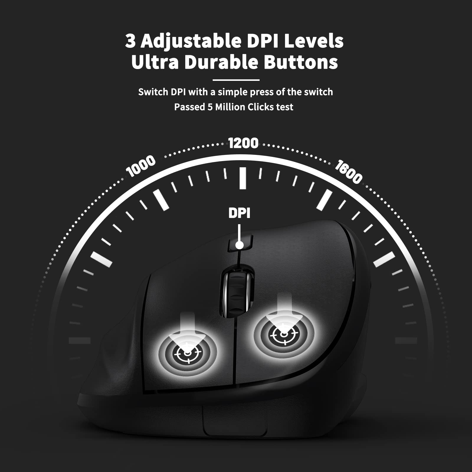 Ergonomic Wireless Mouse with USB Receiver - Vertical Design for PC, Laptop & Desktop | Silent Click, 1600 DPI Adjustable, Long Battery Life (1 AA Battery) | Perfect for Office Work, Gaming & Home Use - Black