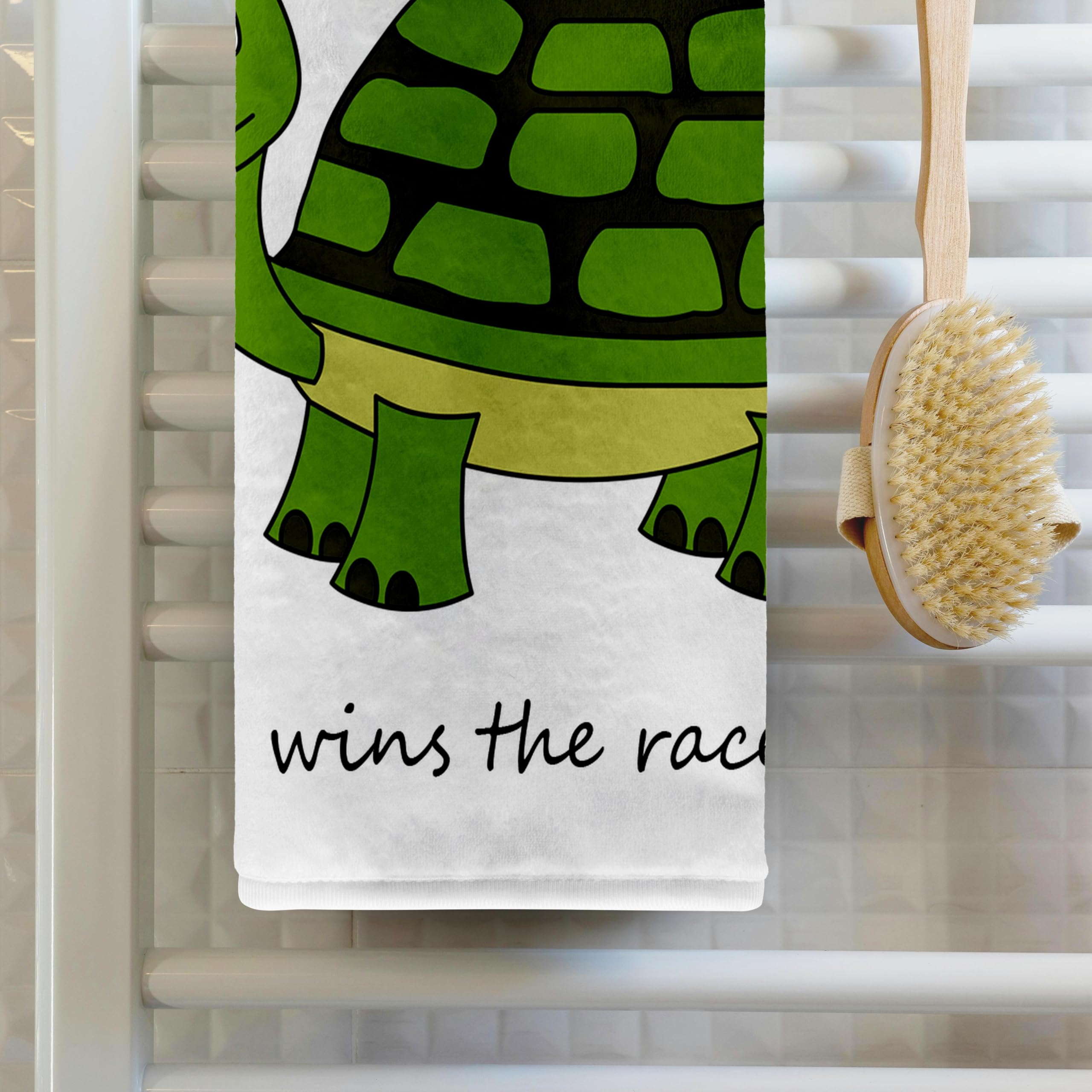 3dRose Slow and Steady Wins The Race Green Turtle Beach Towel - 15 x 22 Inches - Soft Absorbent Bath Towel for Pool, Beach, Gym & Yoga - Cute Turtle Design for Kids & Adults