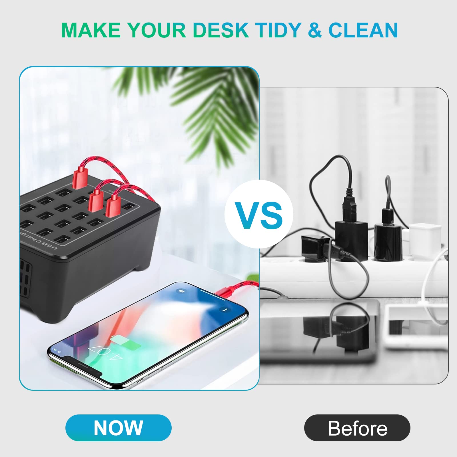 20-Port 100W USB Charger Station for Smartphones & Tablets