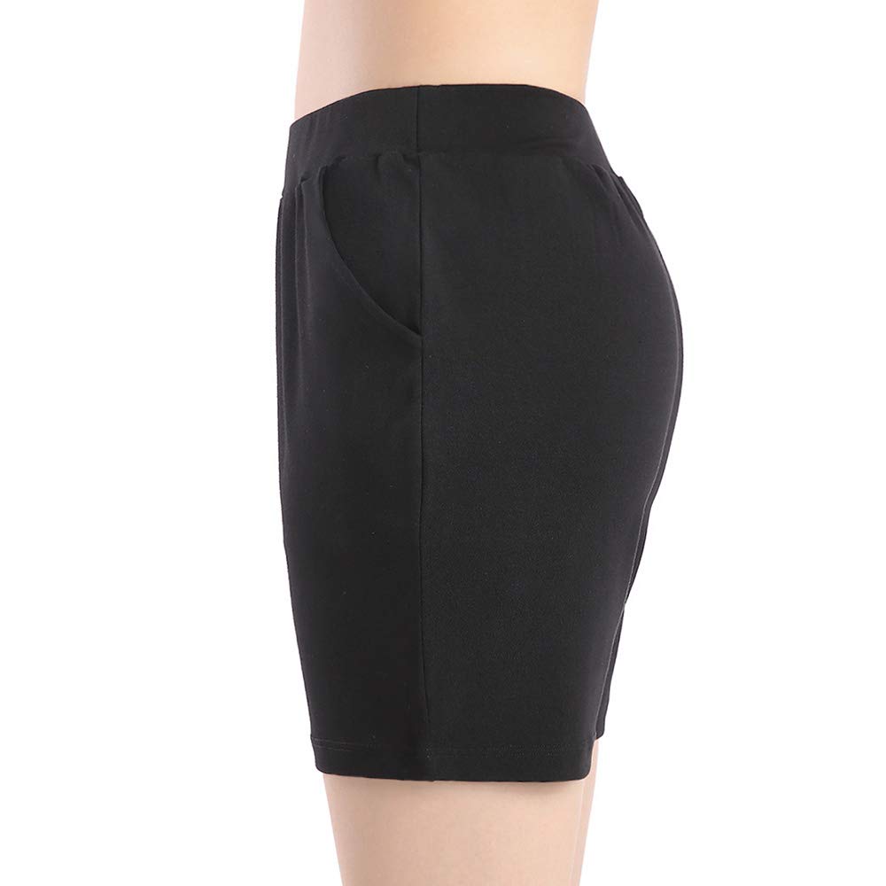 QingWan Women's Athletic Shorts with Pockets - High Waist Elastic Gym Yoga Running Short Pants for Workout, Lounge & Summer Wear