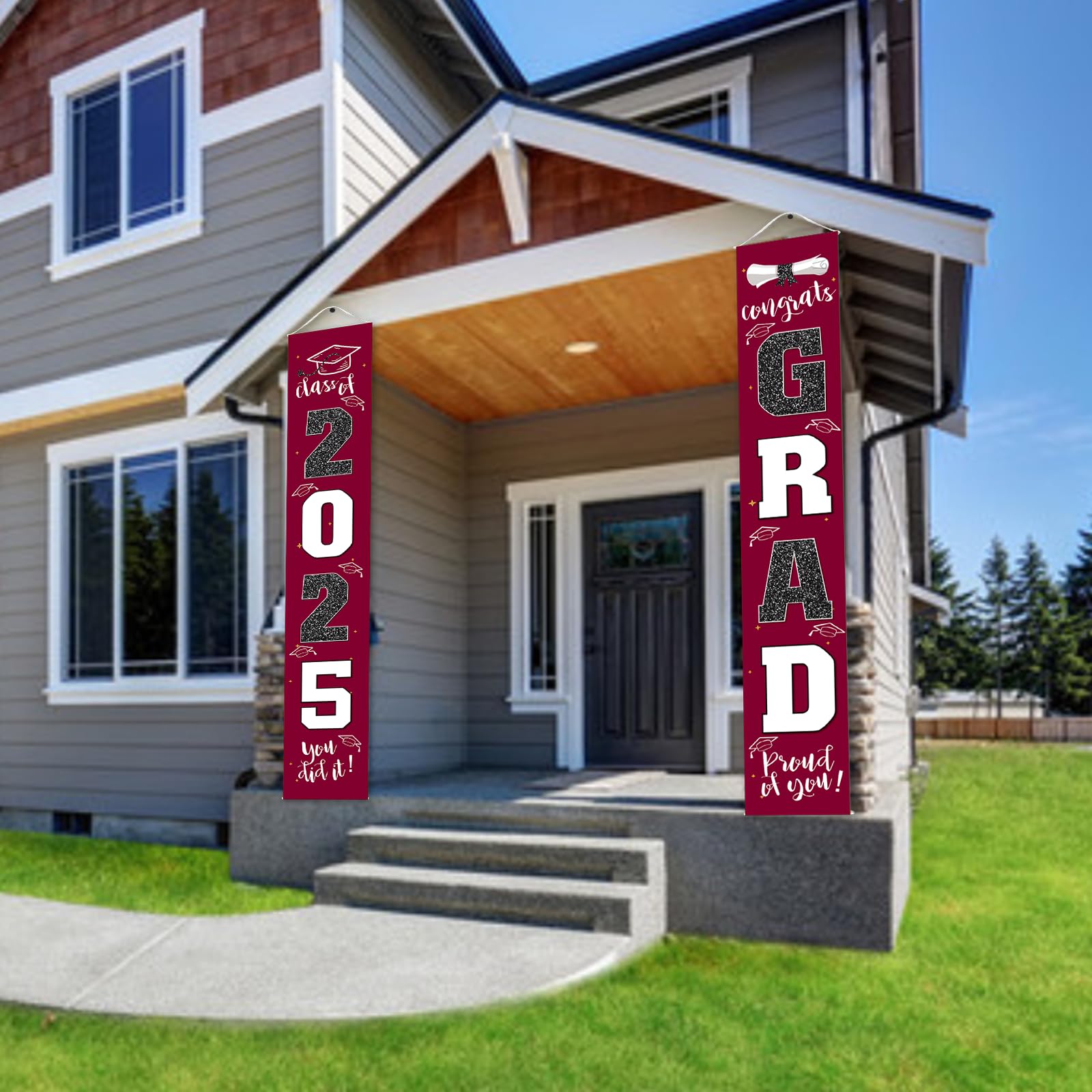 Class of 2025 Graduation Banner - Maroon Burgundy Red Porch Sign for Graduation Party Decorations | Perfect for Outdoor Yard Decor, Graduation Ceremony Backdrop & Photo Booth Props