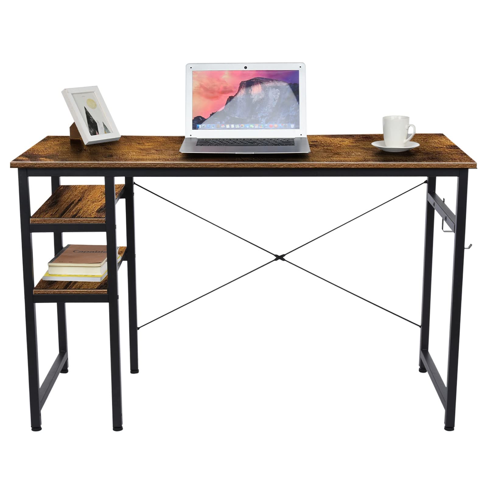 Modern Industrial Corner Desk with 2 Shelves - Brown Home Office Computer Desk for PC & Laptop, Space-Saving Writing Table for Small Rooms, Gaming Setup & Workstation (48.1