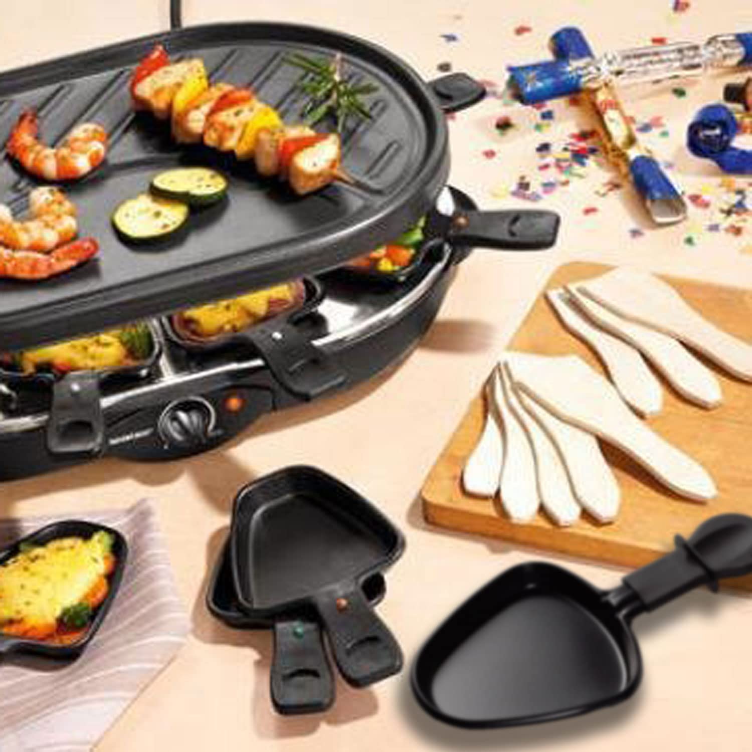8-Piece Square Non-Stick Mini Raclette Grill Pan Set - Cheese Melting Dishes for Party, Fondue & Home Cooking - Replacement/Additional Raclette Pans for Electric Grills