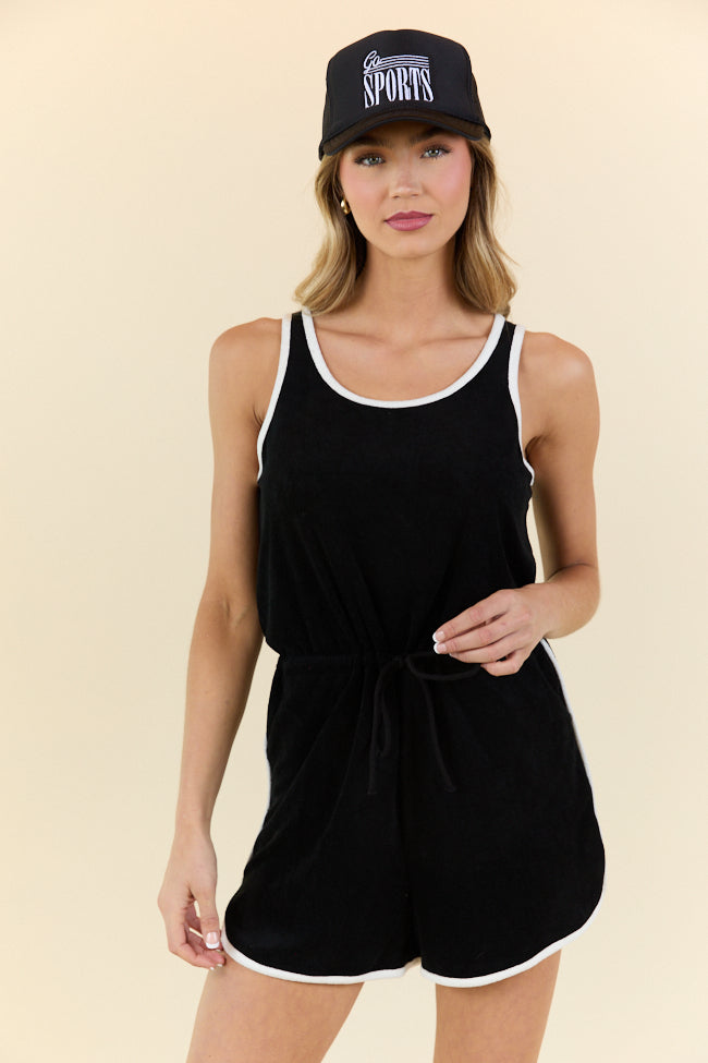 Rylee Black Terry Cloth Romper Jumpsuit - Soft Cotton Baby One-Piece Outfit for Girls | Perfect for Playtime, Daycare & Photo Shoots