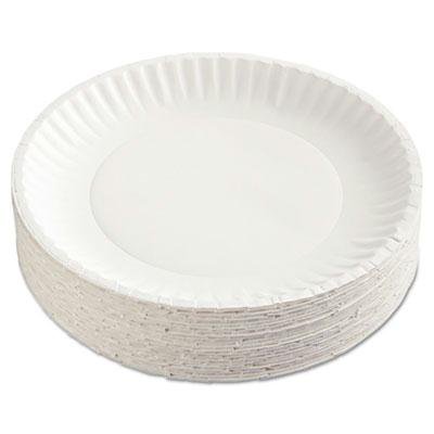 AJMPP9GRAWH - 100 Pack Disposable White Paper Plates, 9 Inch Round Eco-Friendly Party Plates for Picnics, BBQs, Birthdays & Events - Bulk Pack for Home & Office Use