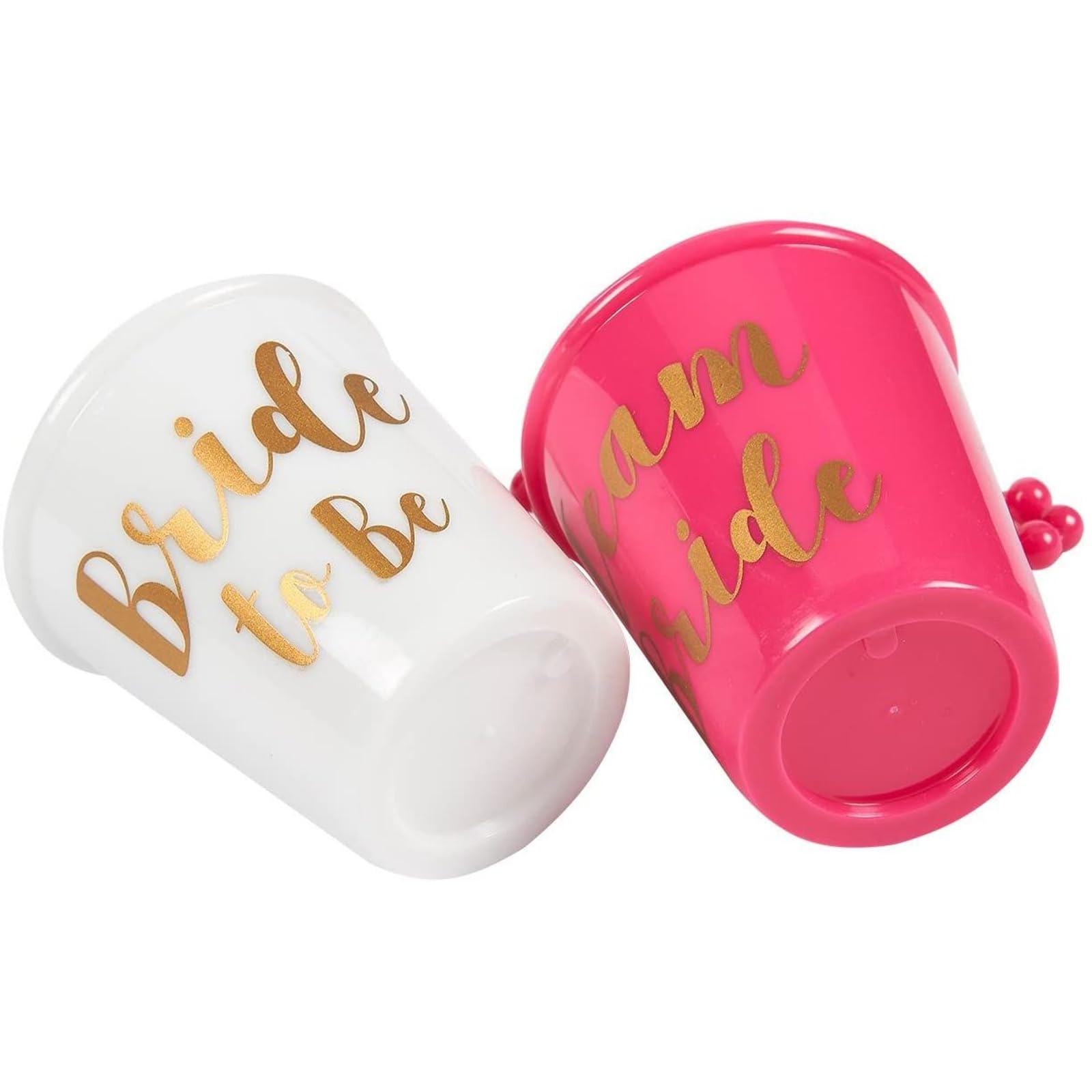 Sparkle and Bash 6-Pack Bachelorette Party Shot Glass Necklaces - Plastic Beaded Bridal Party Accessories for Bride & Bridesmaids - Hot Pink & White with Gold Lettering - 30.4 Inch Long - Perfect for Wedding Showers, Girls Night Out & Bachelorette Parties