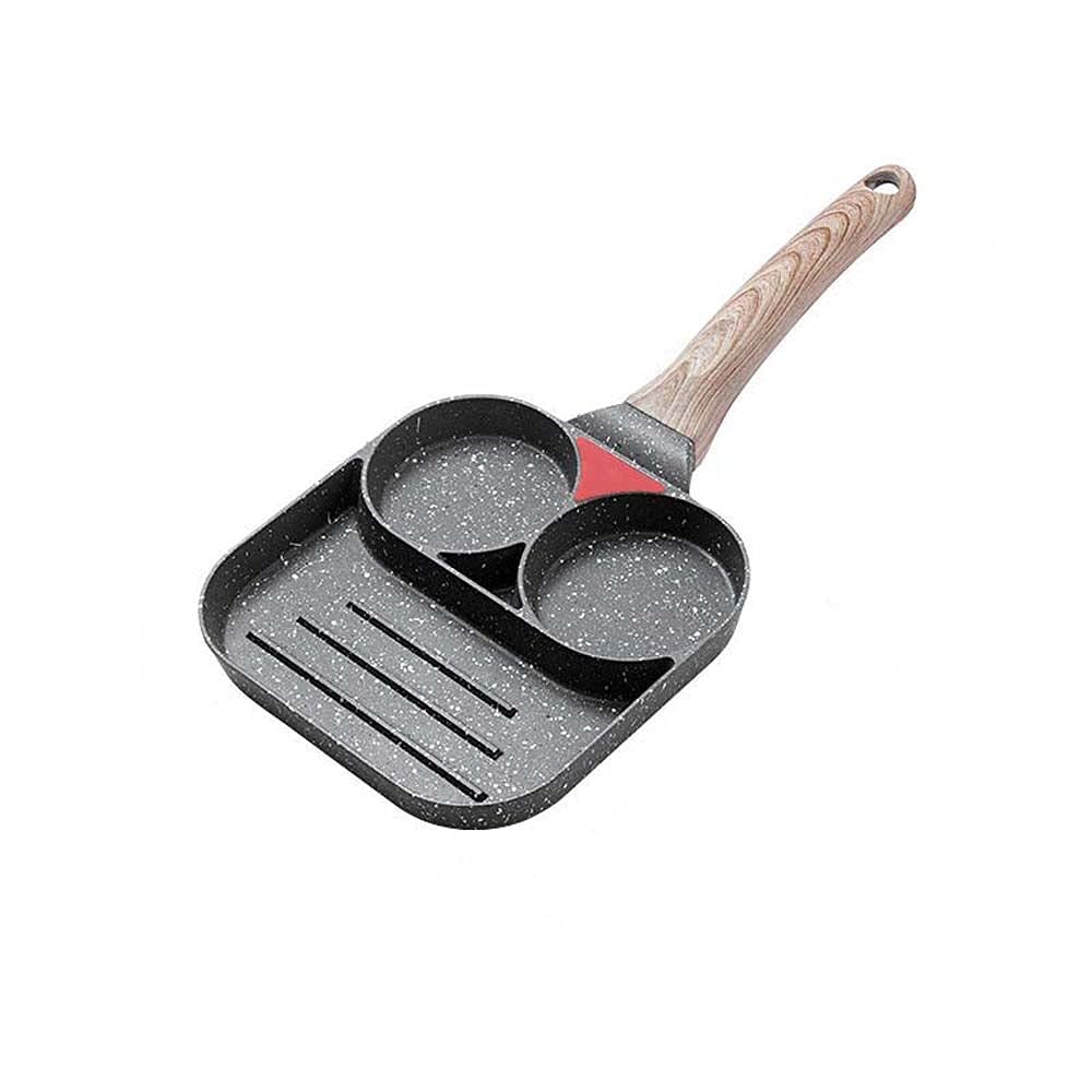 BYBYCD Non-Stick Aluminum Frying Pan with Wooden Handle - 2 Hole Egg Pancake & Steak Omelet Cookware for Breakfast, Perfect for Home Kitchen and Camping Cooking