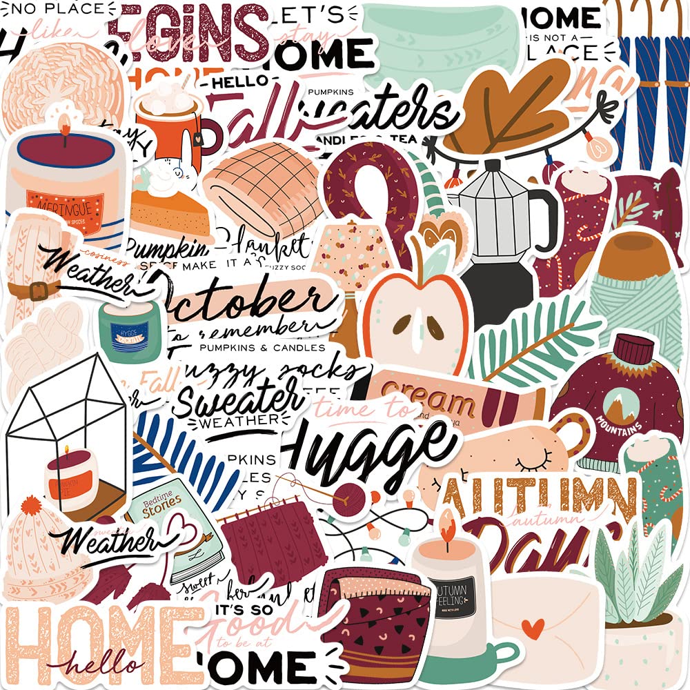 50 Pack Autumn & Midsummer Vinyl Stickers - Trendy Fall Decals for Water Bottles, Bikes, Cars, Laptops, Luggage, Skateboards & Scrapbooking - Waterproof Aesthetic Stickers for Teens, Kids & Girls - Perfect for School Supplies, DIY Crafts & Personalizing Belongings
