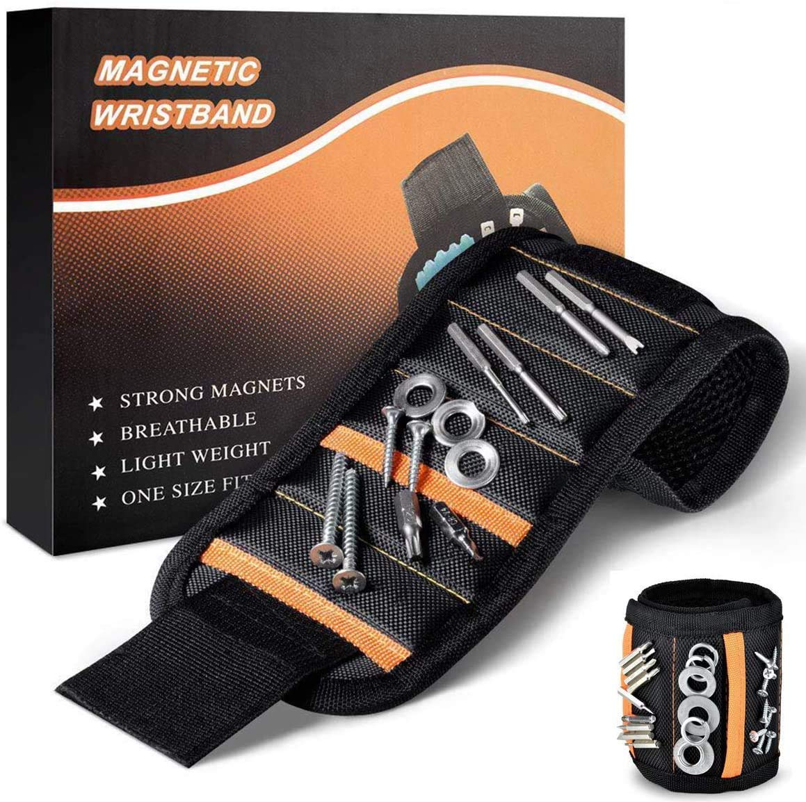 15 Strong Magnets Work Wristband for Men - Magnetic Tool Holder for Screws, Nails, Drill Bits - Perfect for Construction, DIY Projects & Workshop Use