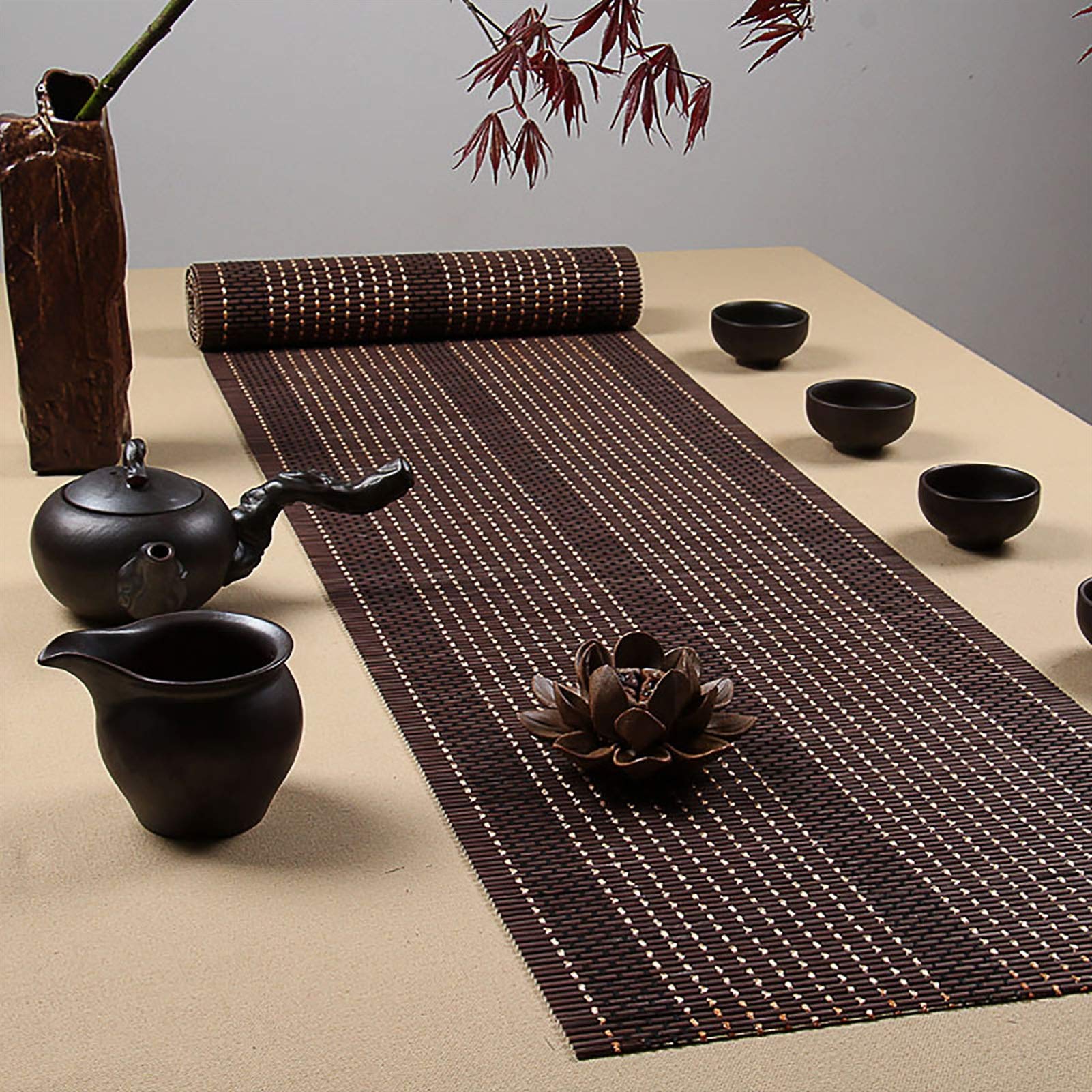 Japanese Style Waterproof Table Runner - Natural Bamboo Silk Weave for Dining & Party Decor