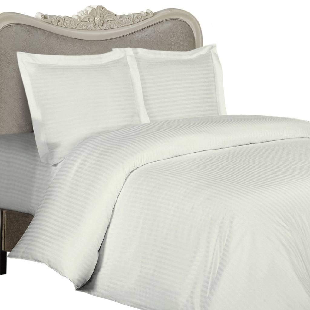 7-Piece Italian 1500 Thread Count Egyptian Cotton Bedding Set - King Size Sheet Set & Duvet Cover in Ivory Stripe | Premium Italian Finish for Luxurious Hotel-Style Comfort