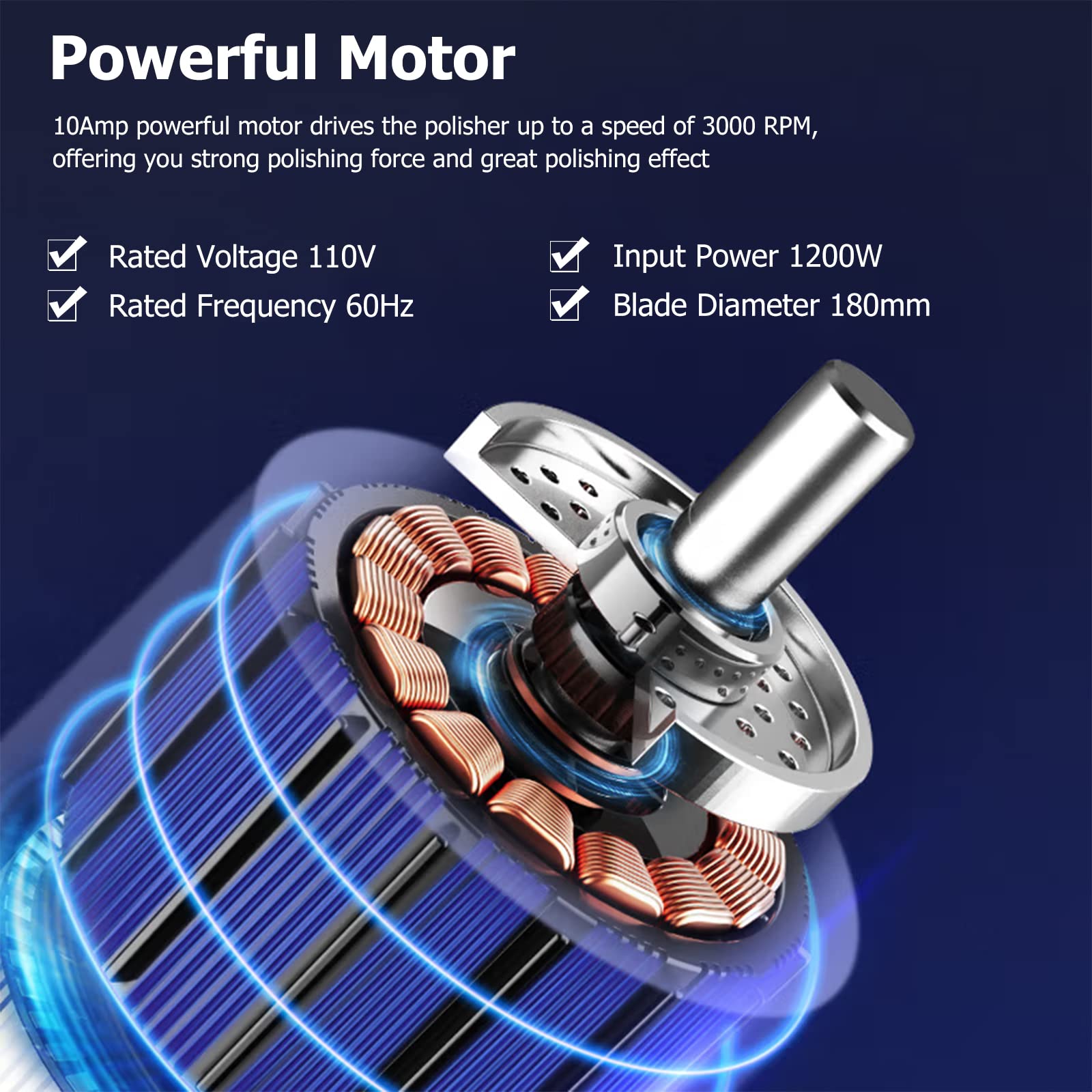 Yoluckea 10A Electric Car Buffer Polisher with 7” Pad, 6 Variable Speeds, Detachable Handle & Accessories - Ideal for Car Detailing, Waxing, and Polishing