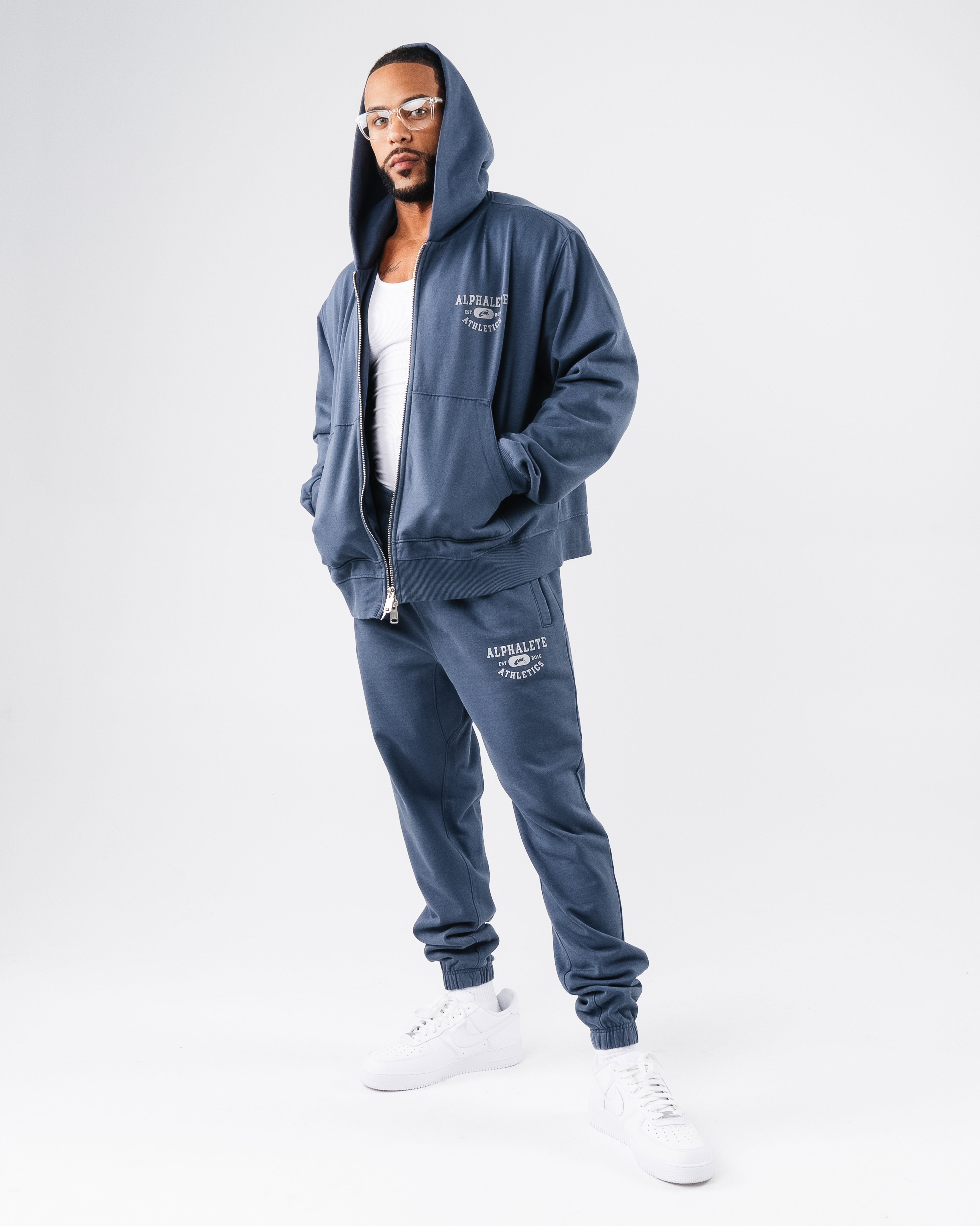 Vintage Zip Up Hoodie for Men - Classic Marine Blue Pullover | Casual Wear, Street Style & Outdoor Activities