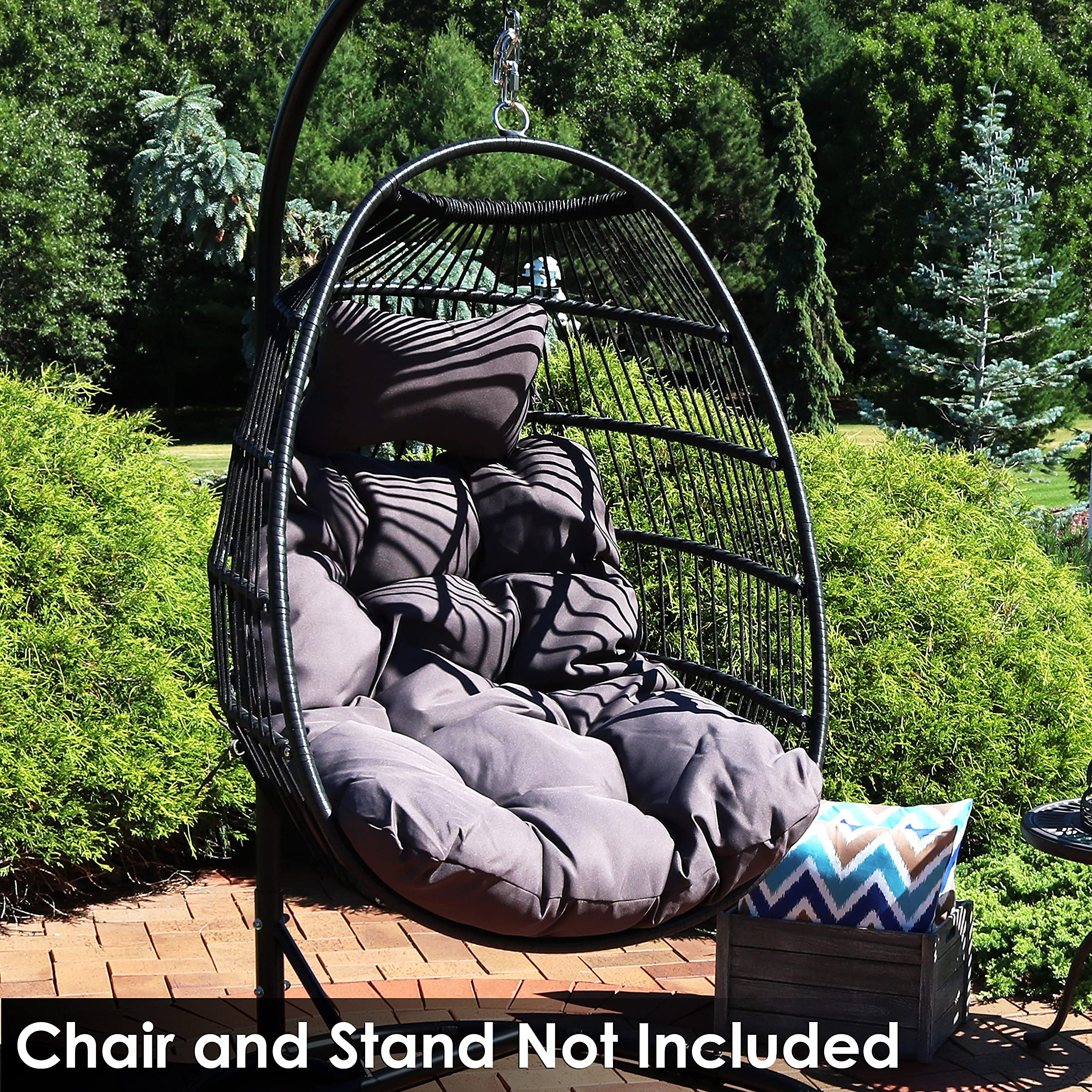 Sunnydaze Julia Polyester Egg Chair Cushion Set with Headrest Pillow & Ties - Gray Outdoor Patio Furniture Accessories for Garden, Poolside & Backyard Relaxation