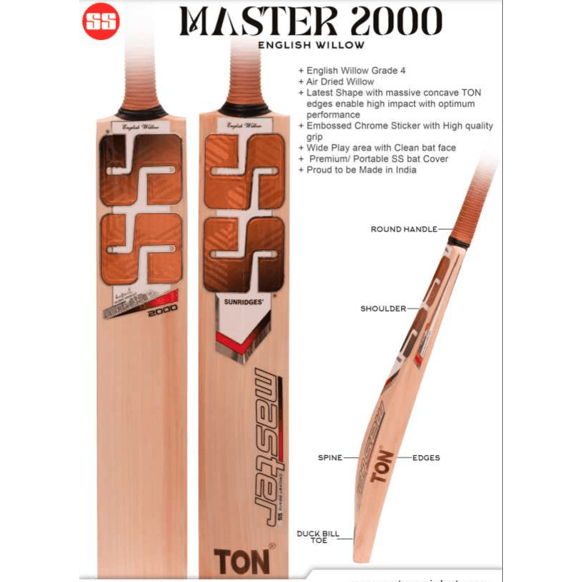SS Master 2000 Premium Adult Cricket Bat - Professional Grade Willow Wood - Perfect for Cricket Matches, Training & Backyard Practice