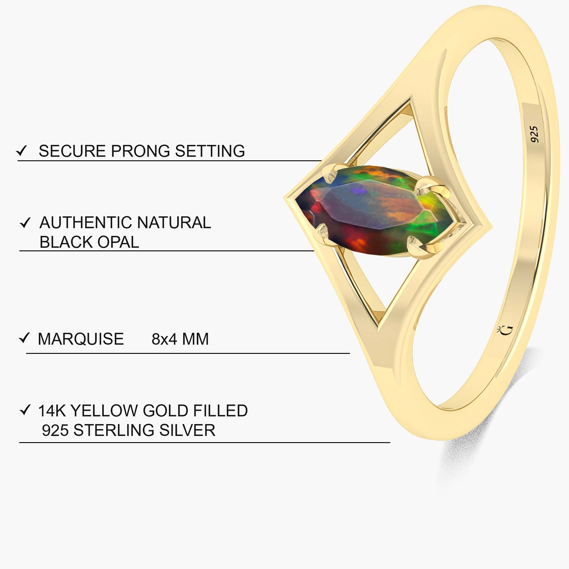 Exquisite Marquise Black Opal Wedding Ring for Women – Unique Fire Gemstone Engagement Band, Perfect for Bridal, Anniversary & Special Occasions