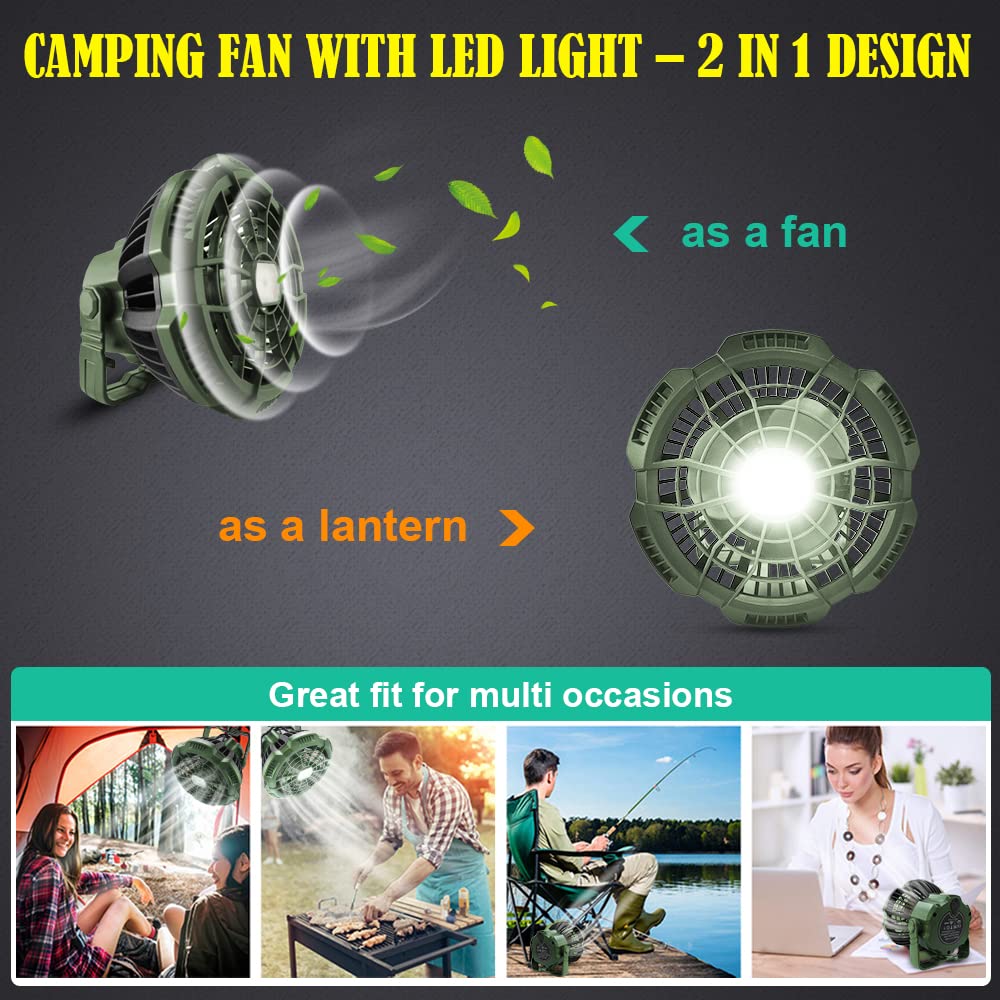 Portable Camping Fan with LED Lights & Remote Control + 4 Person Waterproof Pop Up Tent Set - Rechargeable Outdoor Gear for Camping, Backpacking, Hiking & Beach Trips