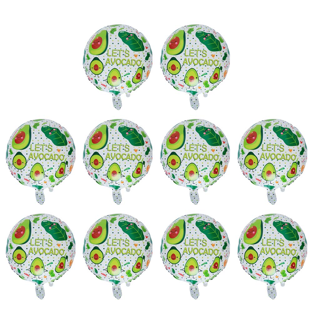 18 Inch Avocado Shaped Mylar Helium Balloons - 10 Pack Foil Party Decorations for Kids Birthday, Baby Shower & Tropical Themed Events