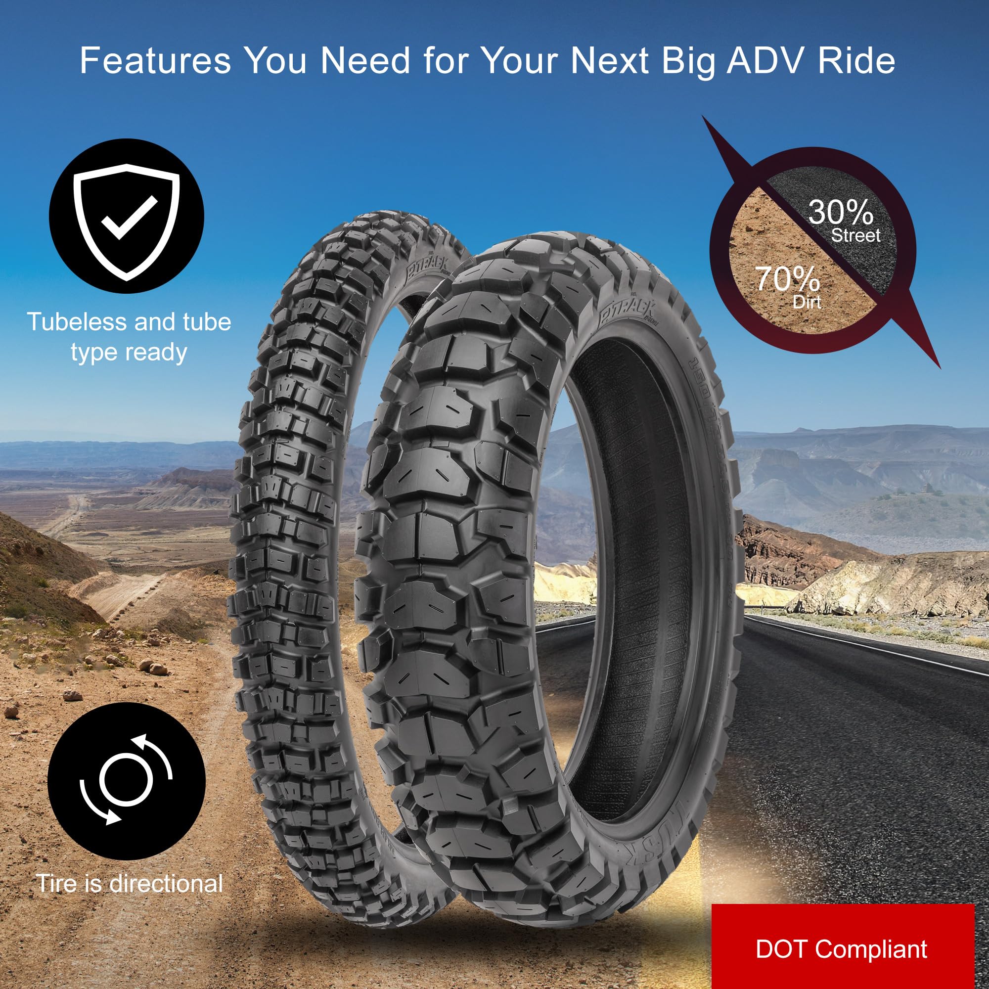 Tusk 2Track Adventure Tire Rear 150/70B-18 (70T) - High-Performance Off-Road Motorcycle Tire for Dirt Bikes & Dual-Sport Riding