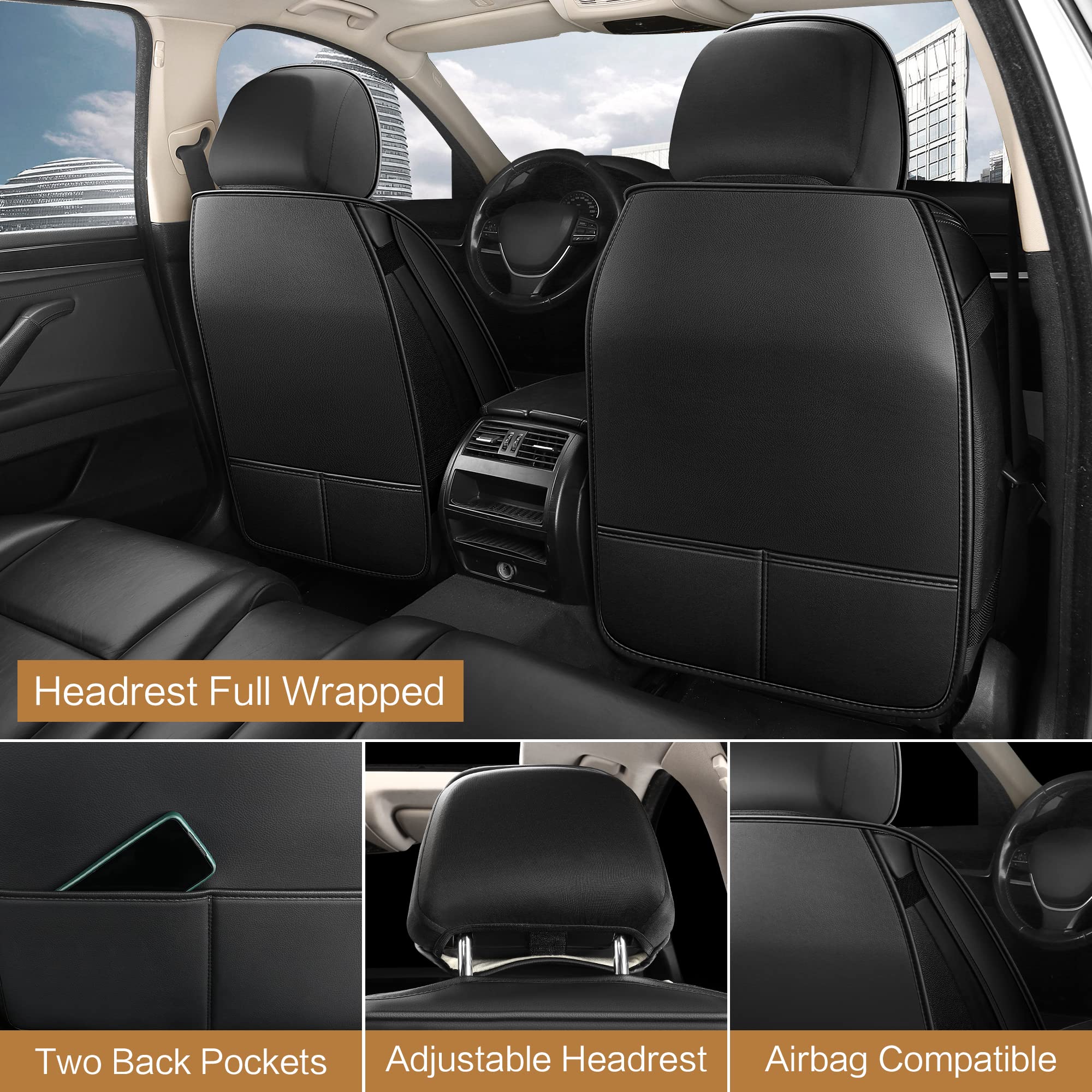 Premium Waterproof Faux Leather Car Seat Covers Full Set - Universal Fit for Sedans, Trucks & SUVs | Non-Slip Luxury Interior Protection | Black/Red Stitching | Perfect for Commuting, Road Trips & Family Vehicles