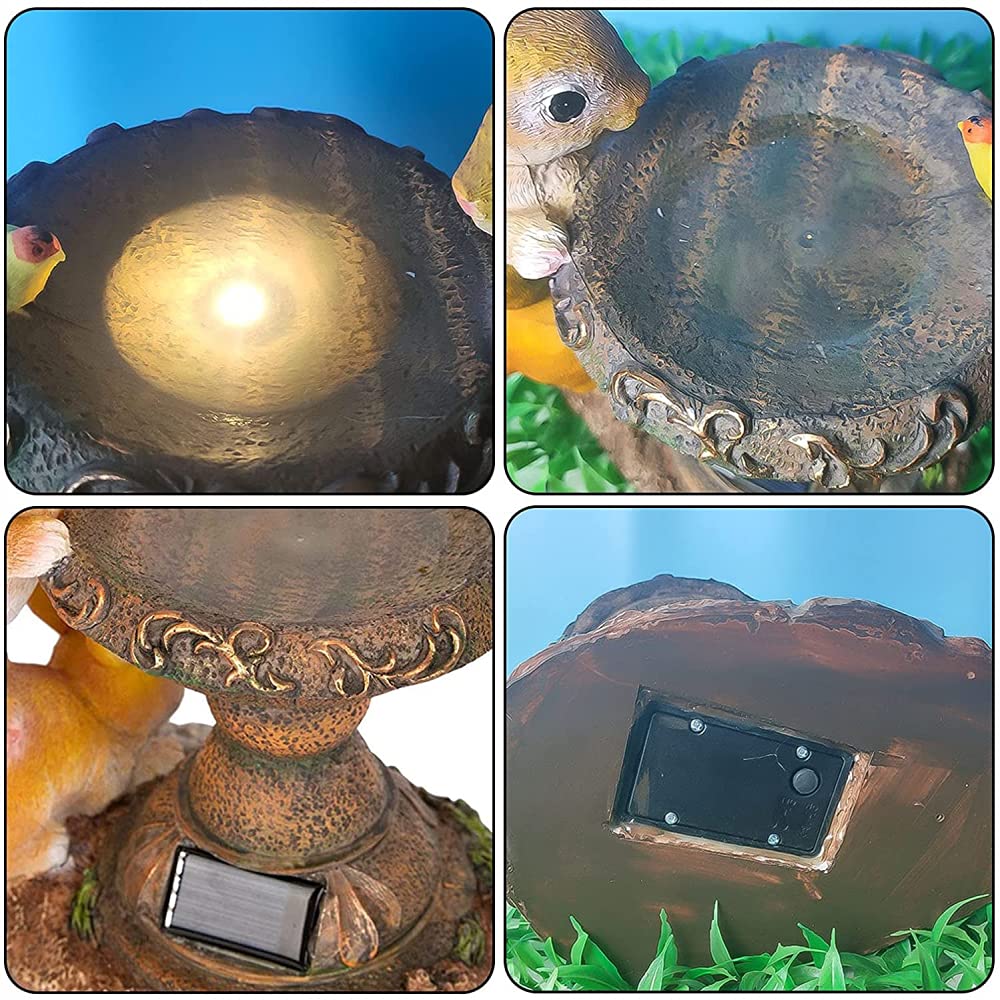 Solar-Powered LED Garden Lights - Resin Animal Statues & Bird Feeders for Outdoor Decor - Rabbit, Bird & Wildlife-Themed Solar Garden Lamps for Patio, Lawn & Backyard Landscaping