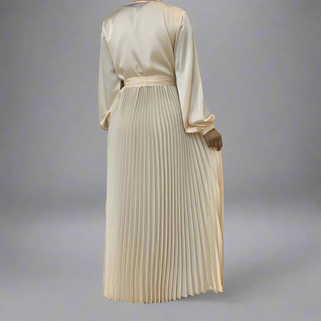 Elegant Muslim Pleated Satin Abaya Dress for Women - Modest Islamic Prayer Dress for Mosque & Special Occasions