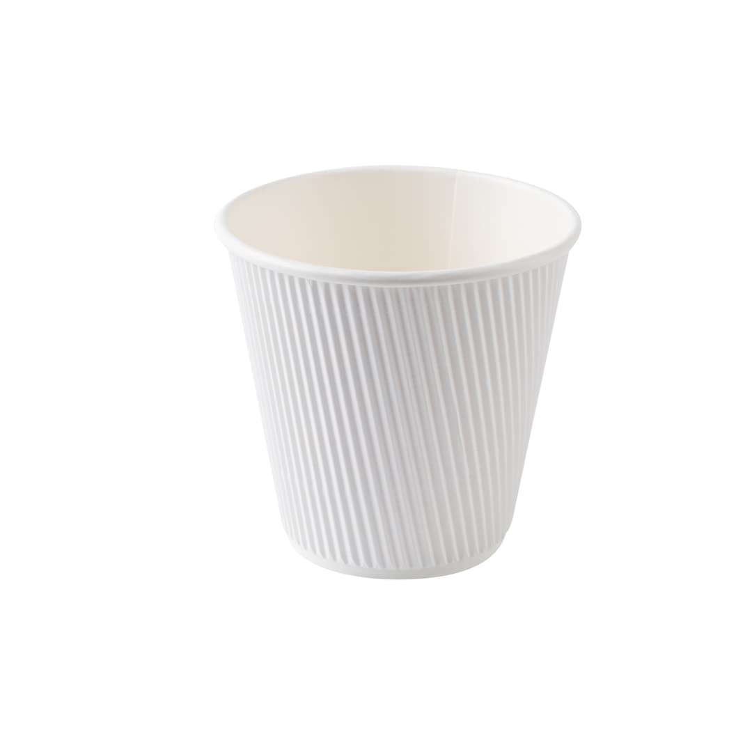 8 oz Insulated Coffee Cups with Lids - 20 Pack Leakproof Disposable Hot Cups for Tea, Hot Chocolate & Lattes | Restaurantware White Paper Ripple Wall Design | Perfect for Coffee Shops, Offices & Catering Events