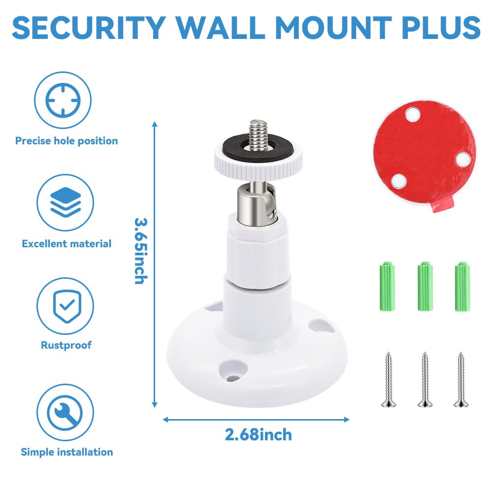 2-Pack Adjustable Wall Mount Bracket for Ring HD Security Camera & Stick Up Cam - 360° Swivel, No Drill Installation, Indoor/Outdoor Use - Perfect for Home Security, Garage Monitoring & Front Door Surveillance