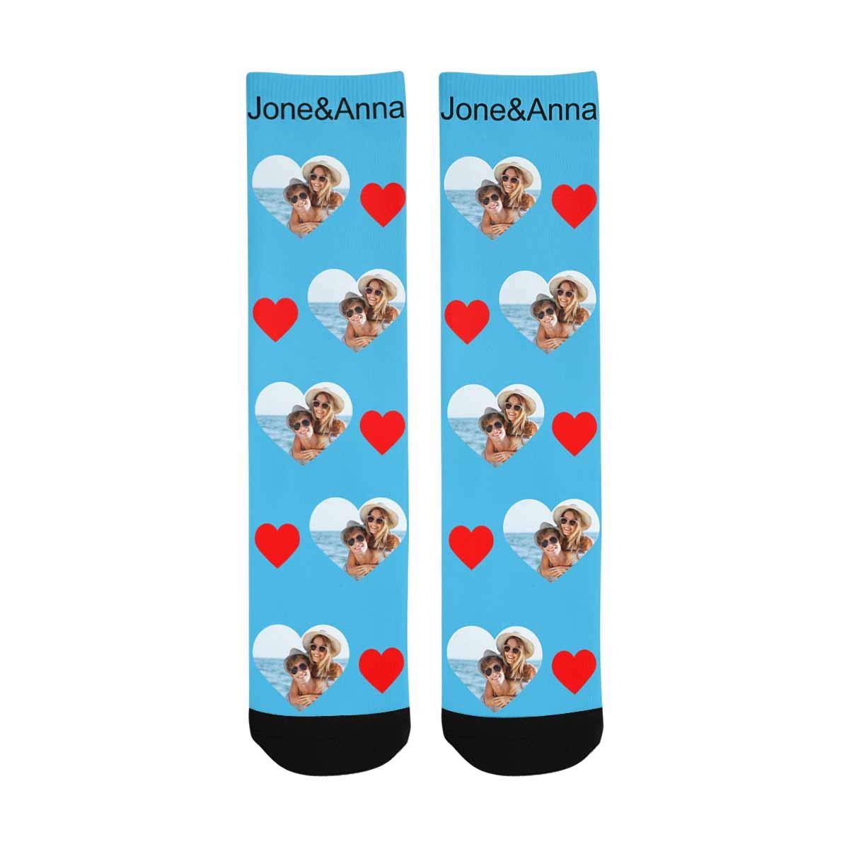 Custom Photo Pet Face Socks - Personalized Couple Crew Socks with 2 Pet Portraits for Men & Women | Valentine's Gift, Anniversary Present, Matching Couple Outfits