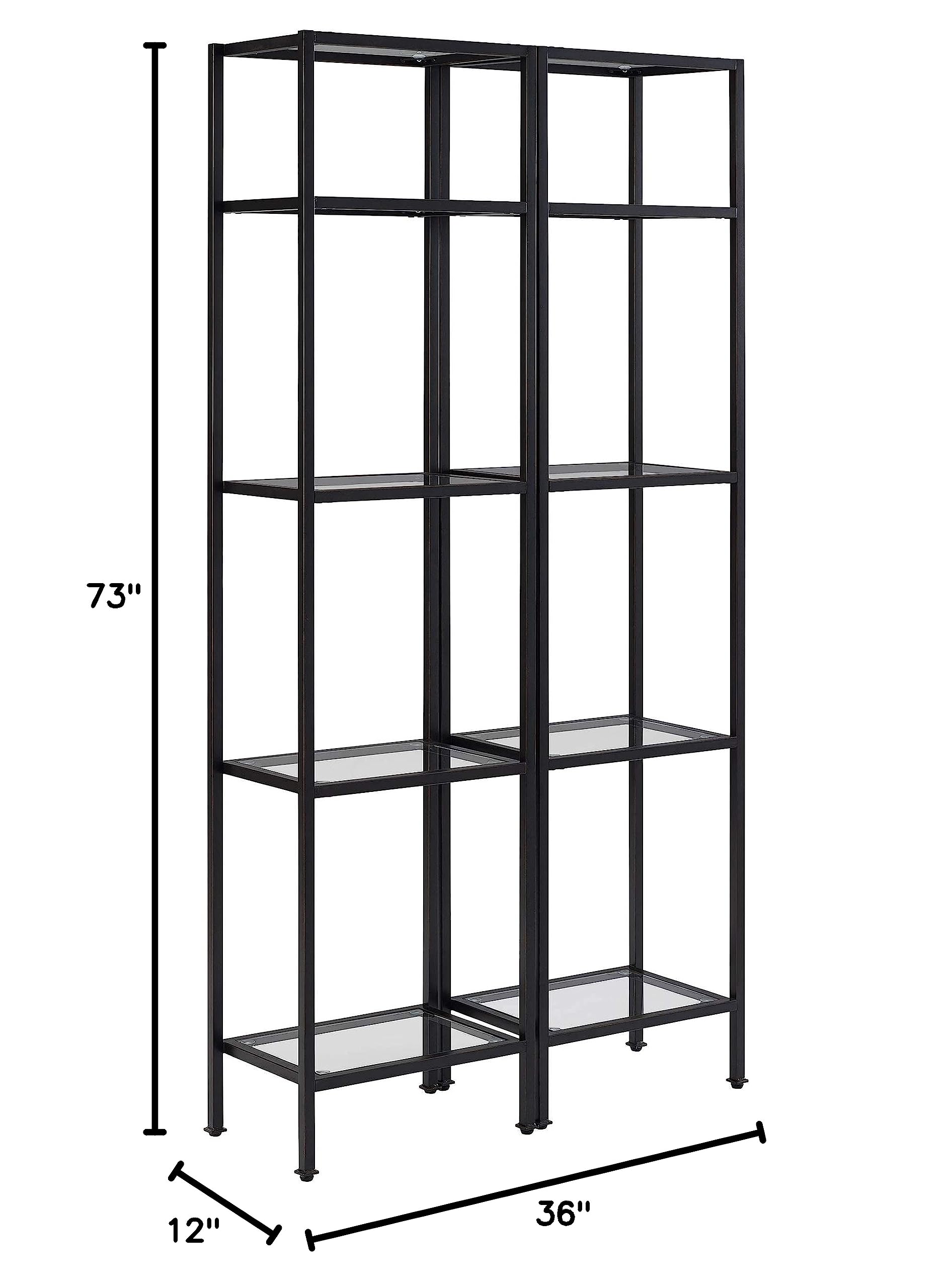 Crosley Aimee 2-Piece Bookshelf Set with Glass Shelves - Modern Bookcase Storage in Oil-Rubbed Bronze Finish for Living Room, Office & Home Decor