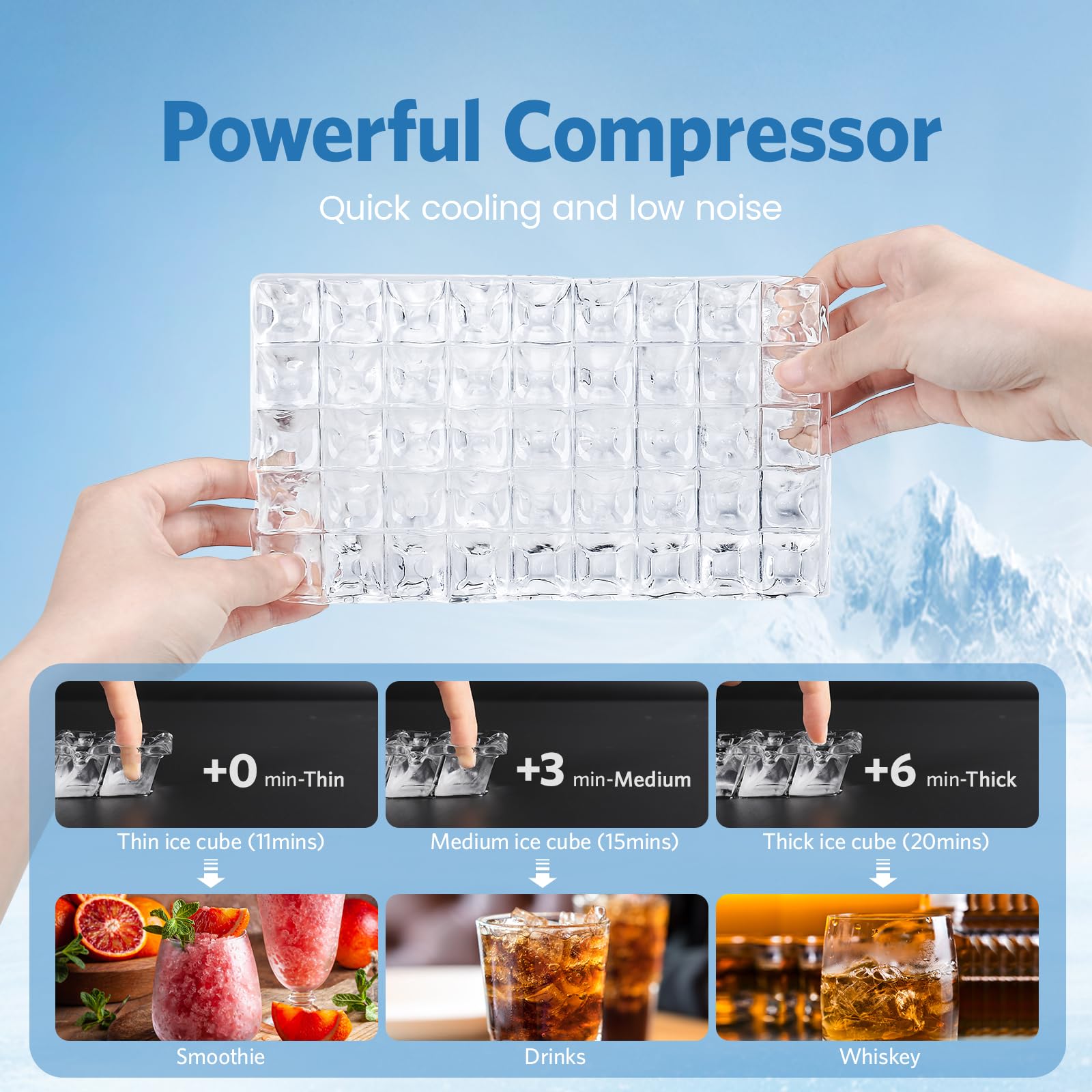 COWSAR Commercial Cube Ice Maker Machine 100lbs/24H with LED Display - 45 Ice Cubes per Cycle, Auto Water Supply, 48H Timer & Self-Cleaning - Perfect for Restaurants, Bars, Cafes, Hotels, and Home Kitchen Use