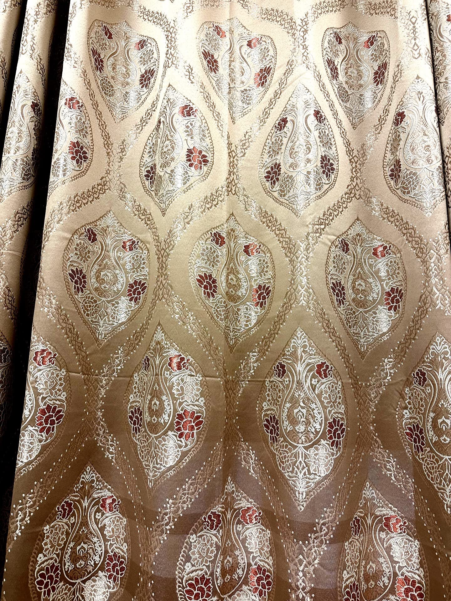 Ikiriska Extra Long Jacquard Curtains 10-20 ft - Elegant Copper & Gold Patterned Drapes (50