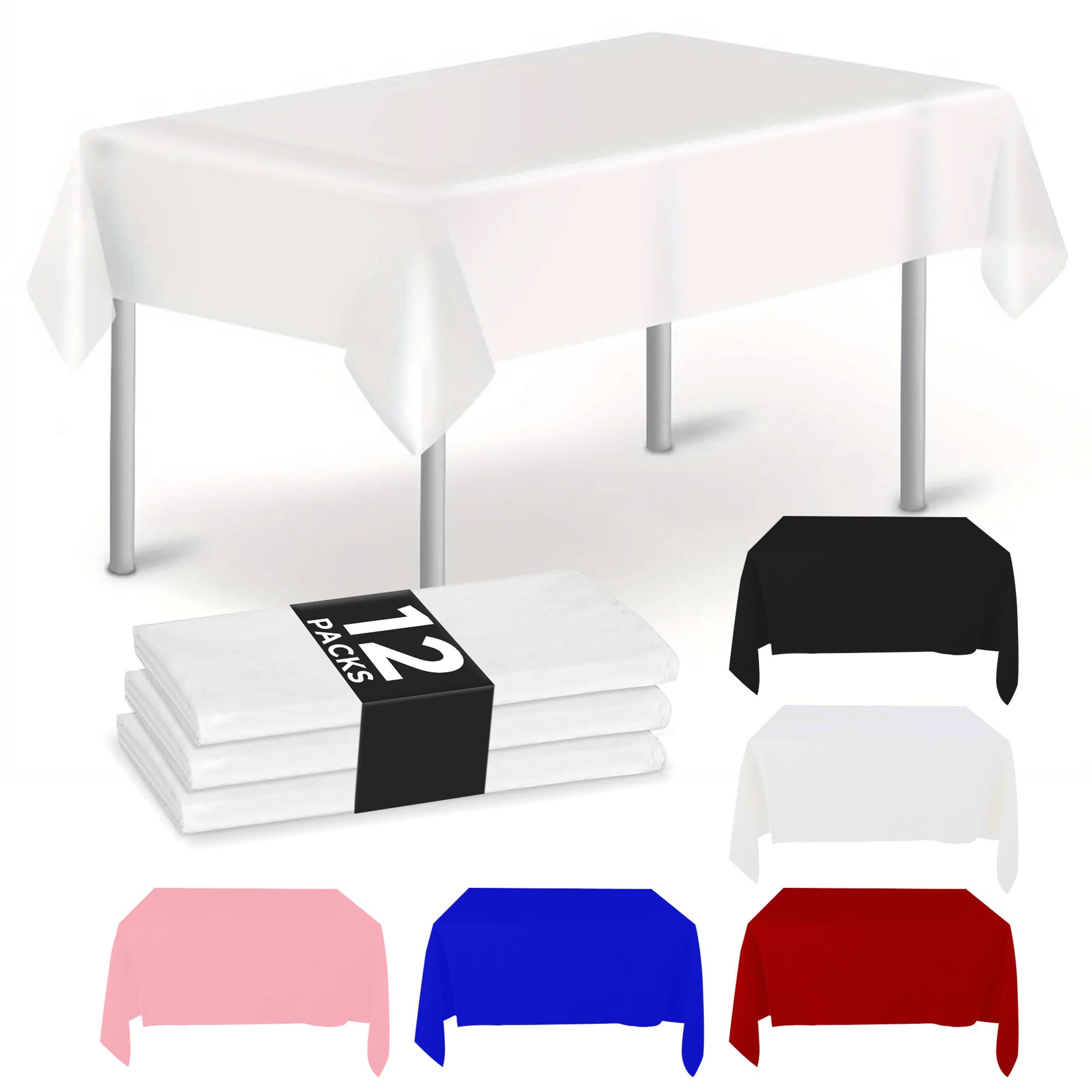 NORZEE 12-Pack Premium White Plastic Tablecloths - 54