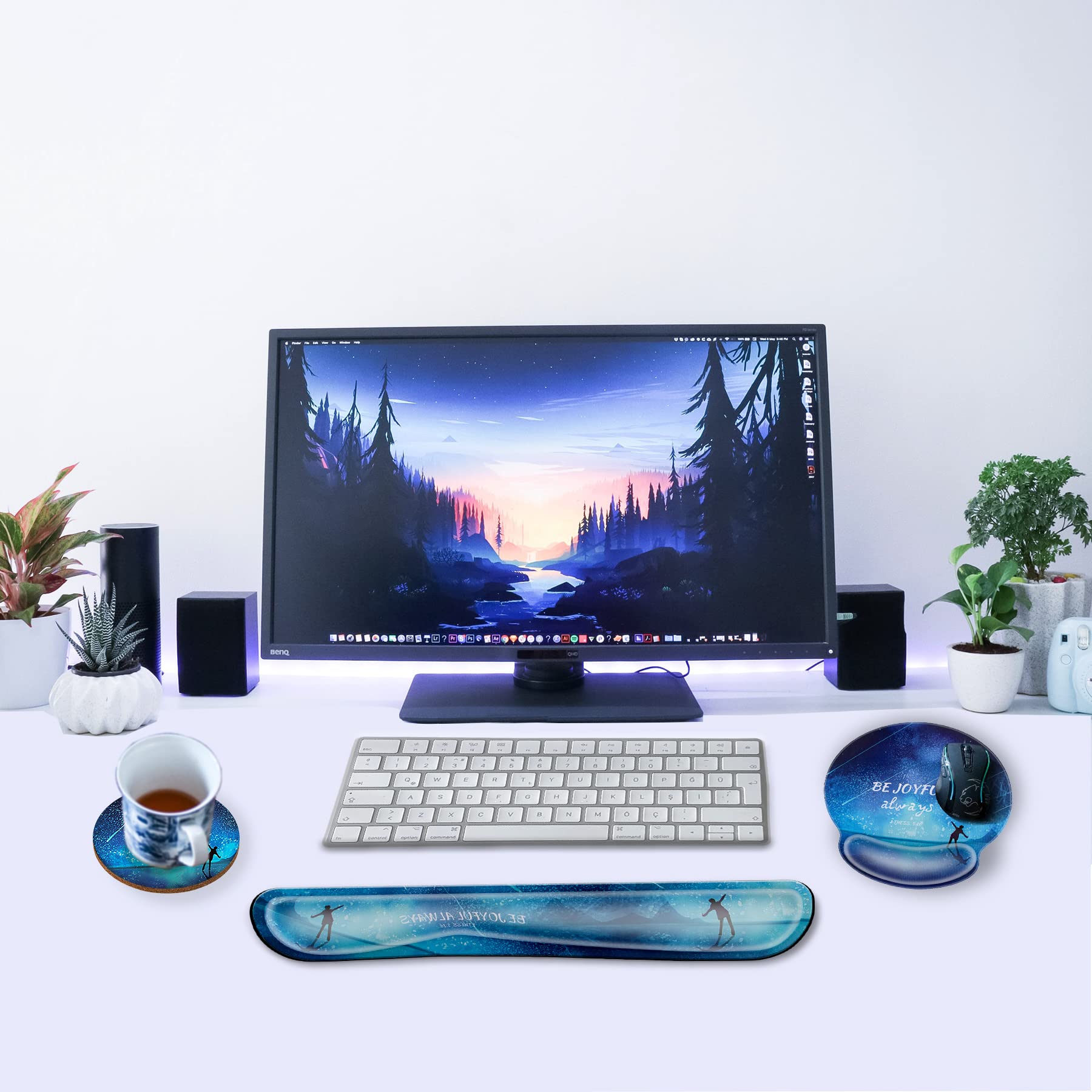 BVYA Memory Foam Non-Slip Keyboard Wrist Rest & Mouse Pad Set with Coaster - Ergonomic Computer Accessories for Office, Gaming, and Laptop Use - Perfect for Long Work Sessions and Comfortable Typing