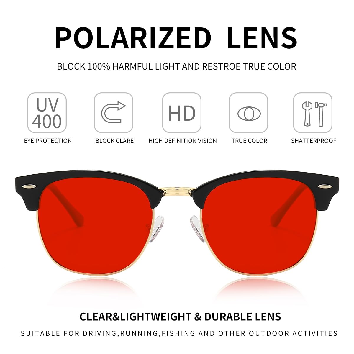 Polarized Browline Sunglasses for Men & Women - Classic Semi-Rimless Retro Frame with UV400 Protection - Perfect for Driving, Beach & Outdoor Activities