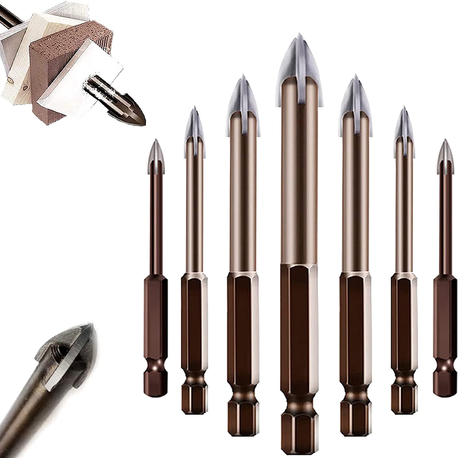 5/7PCS Titanium Alloy Drill Bit Set - Universal Multi-Purpose Drill Tap Bits for Glass, Tile, Concrete & Metal - High Efficiency Triangle & Cross Tip Tools (7PCS) - Perfect for DIY Home Projects, Construction & Woodworking
