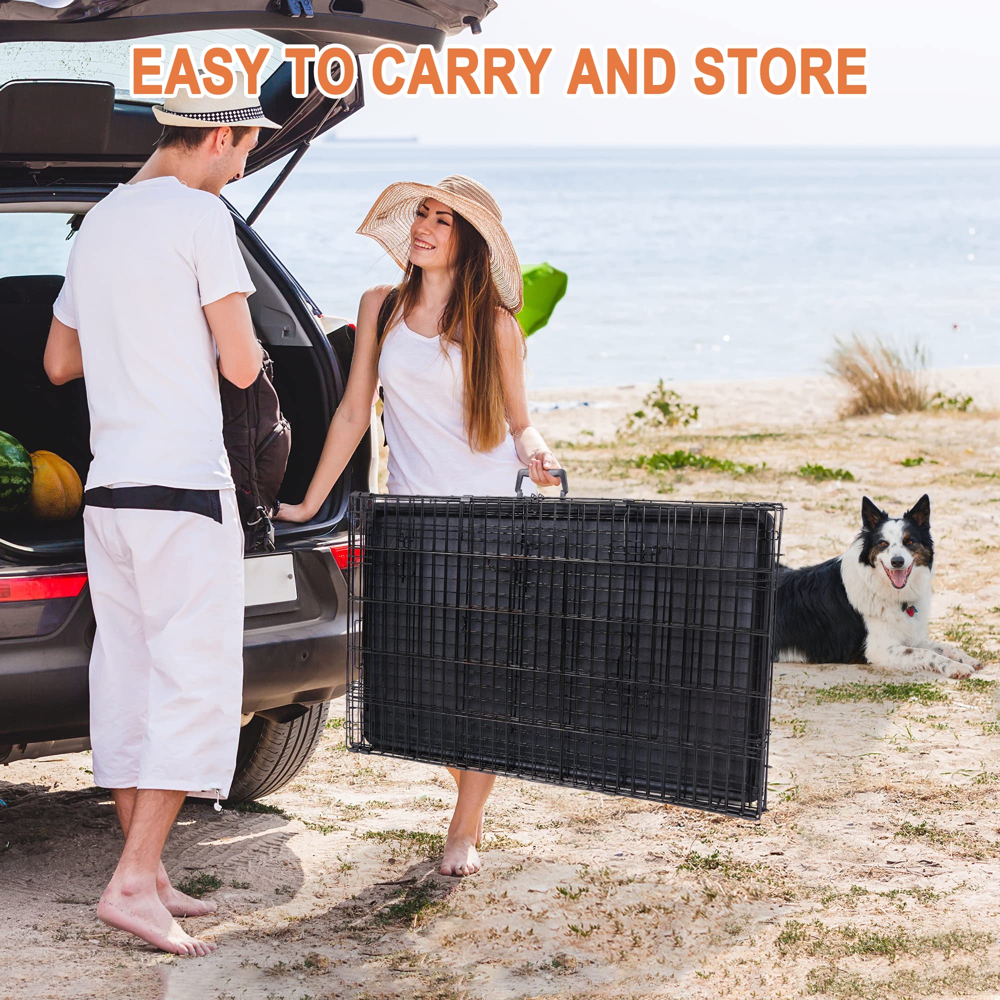 30/36/42 Inch Double Door Foldable Metal Dog Crate with Removable Tray - Heavy Duty Wire Kennel Cage for Small, Medium & Large Dogs - Indoor, Outdoor & Travel Use for Home, Car, Camping & Vet Visits