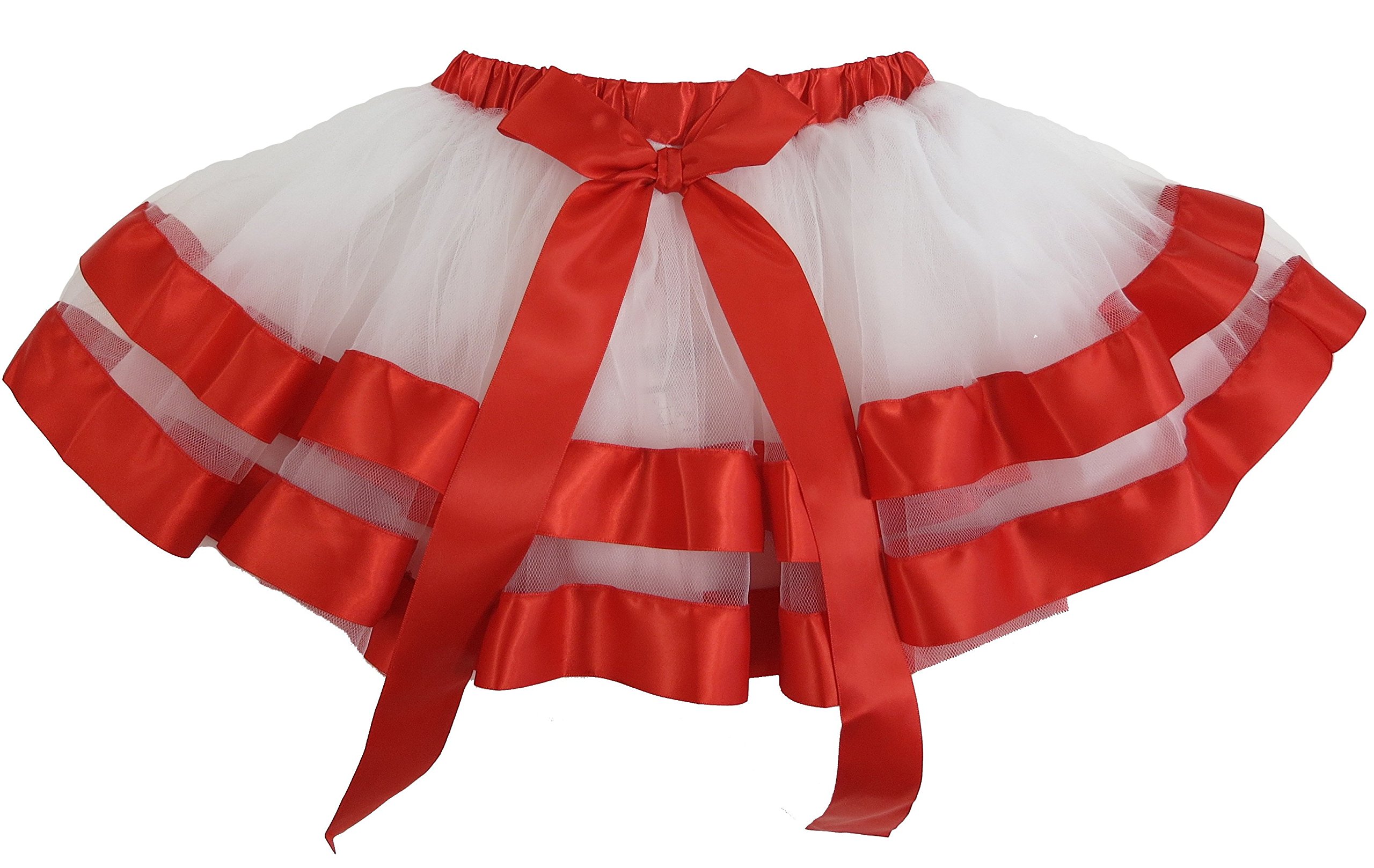 Girl's White & Red Ribbon-Trim Tutu Skirt - Perfect for Ballet Recitals, Birthday Parties & Photo Shoots