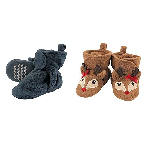 Hudson Baby Fleece Booties 2-Pack - Coronet Blue Reindeer (6-12 Months) for Winter Comfort