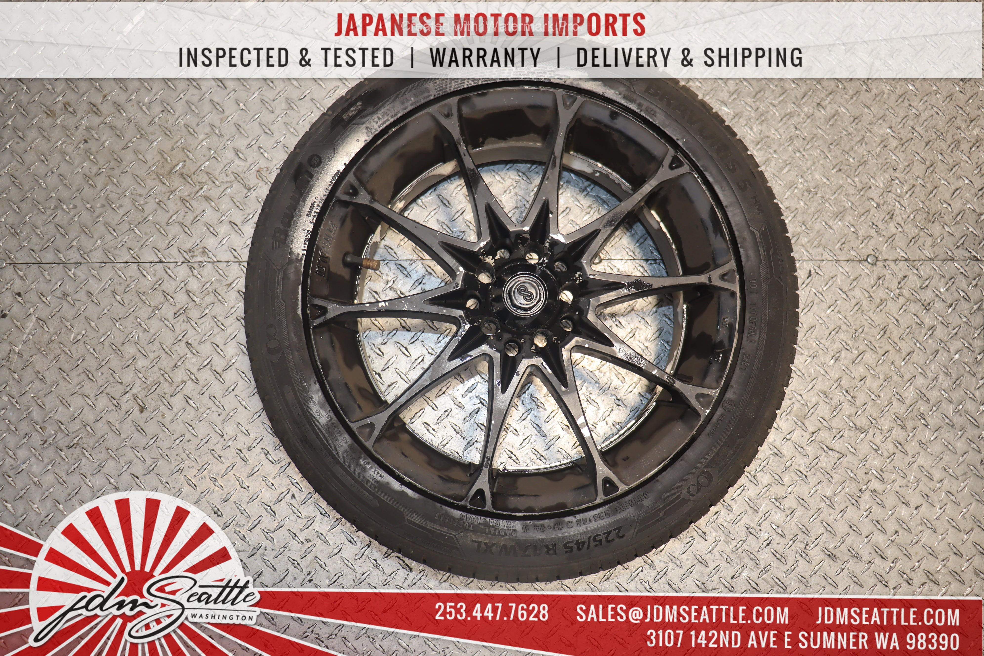 ENKEI FITTIPALDI FLAME JDM Alloy Wheels - Set of 4 Universal 17x7 +40 Offset Rims with 225/45R17 Tires - Perfect for Honda Civic, Toyota Corolla & Subaru Impreza - Upgrade Your Car's Performance & Style